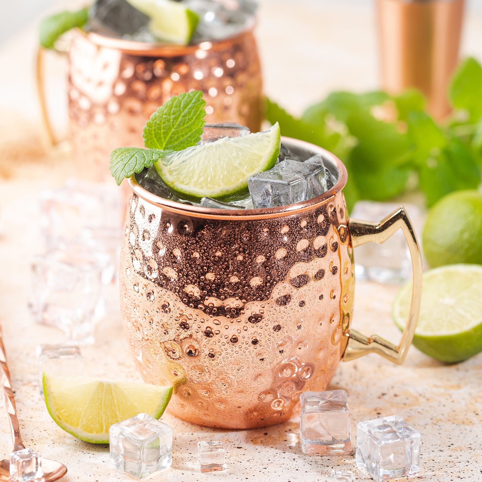 Jetcloudlive Moscow Mule Mugs Hammered Copper Finish with Stainless Steel Lining (Gold, 2 Pack, 16 fl oz) qzb05