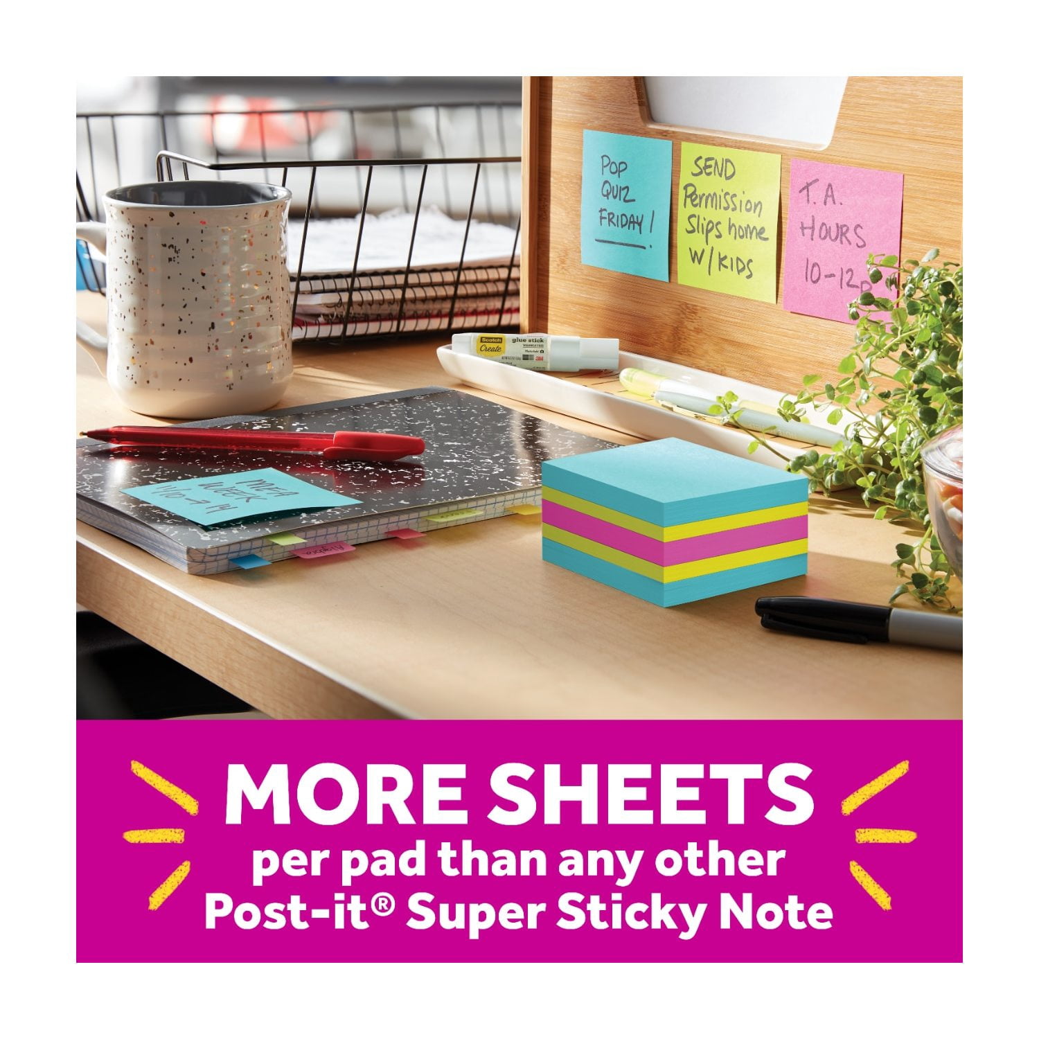Post-it Super Sticky Notes Cube, Extra Adhesive Reminders, Assorted Bright Colors (3 in x 3 in, 360 Sheets) 2m83s