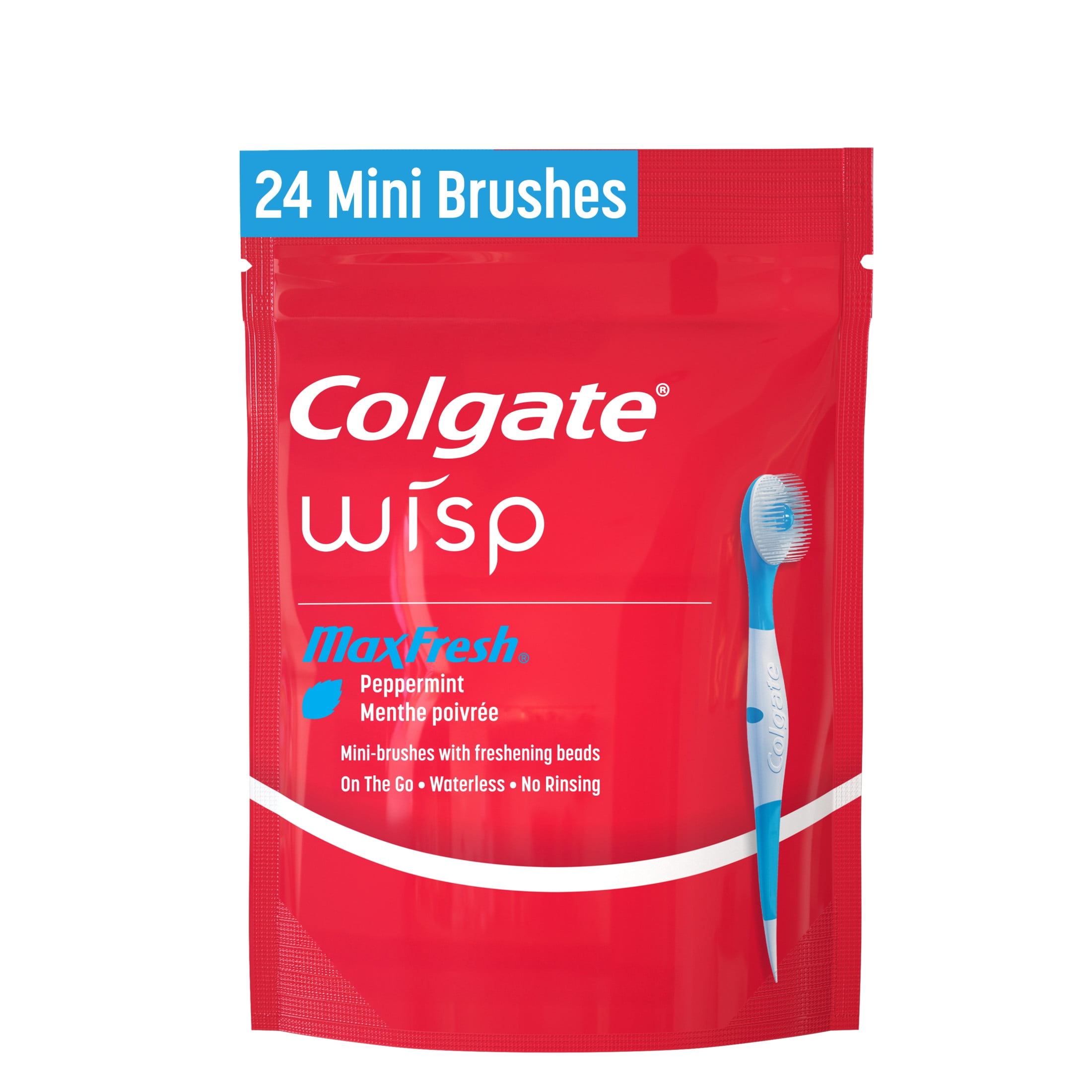 Colgate Max Fresh Wisp Disposable Travel Toothbrushes, Portable Mini Toothbrush with Peppermint Bead (24 Count) 99e02