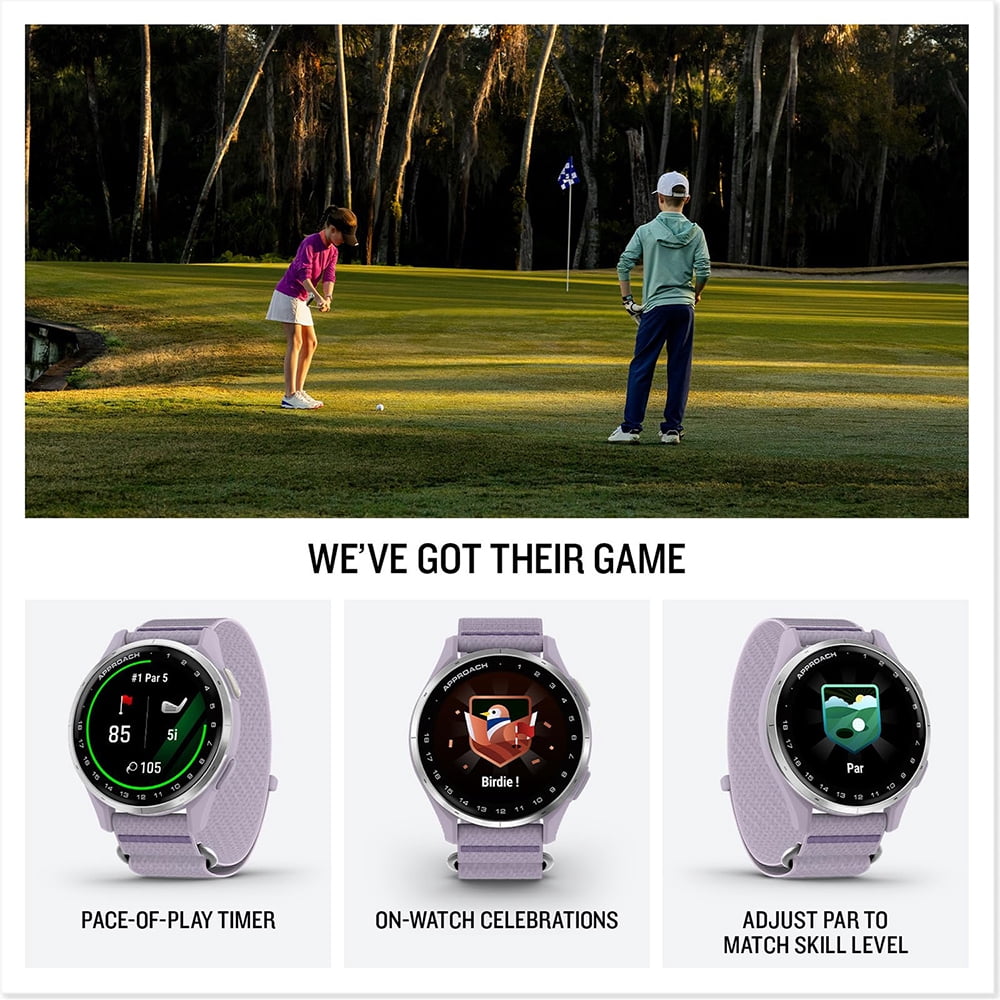 Garmin Approach J1 Golf Watch with Lilac ComfortFit Band (Silver, One Size) xp3se