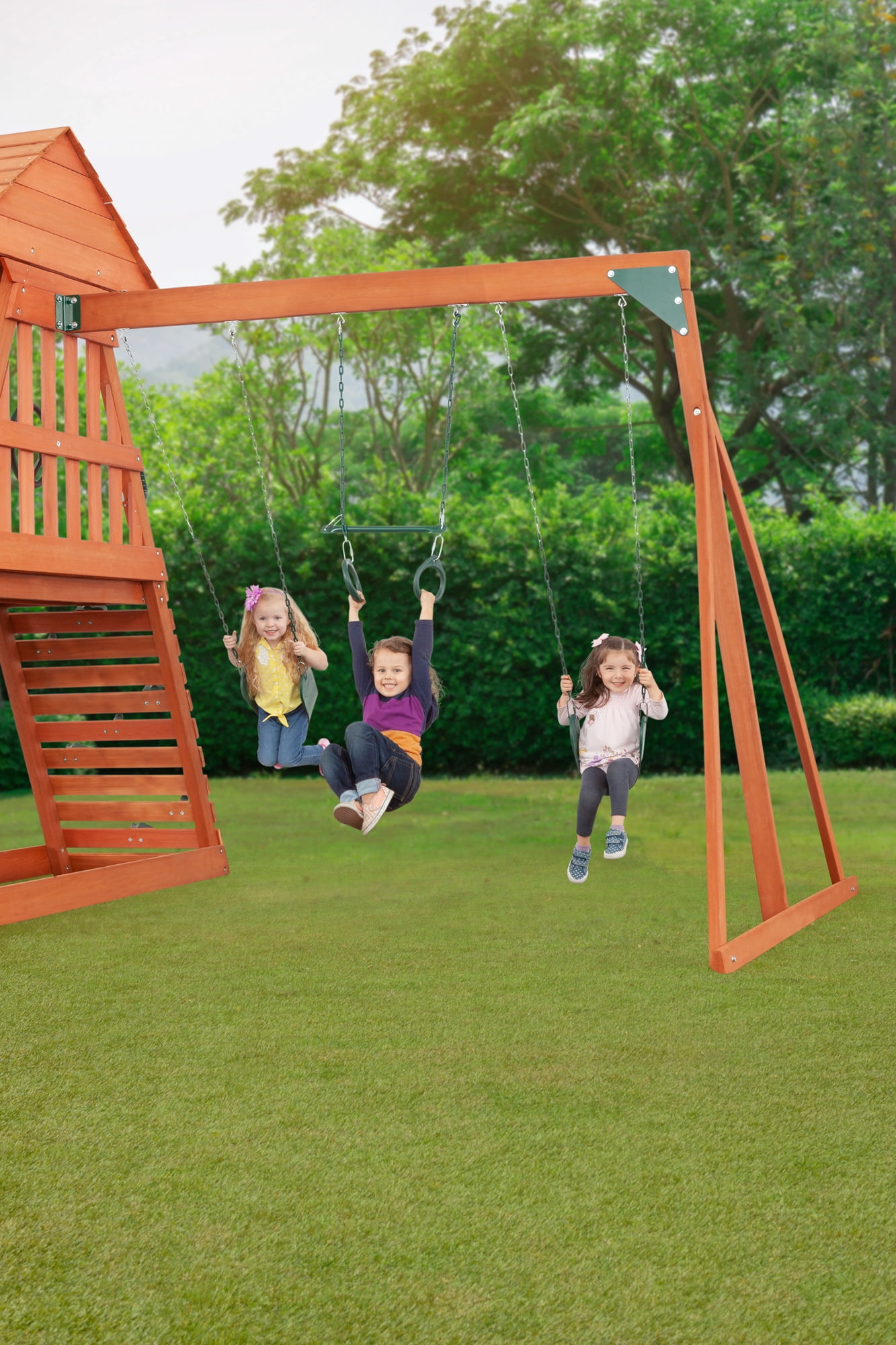 Creative Cedar Designs Cedar Chalet Wooden Swingset (Brown, Residential Outdoor Playset) 8zoi2