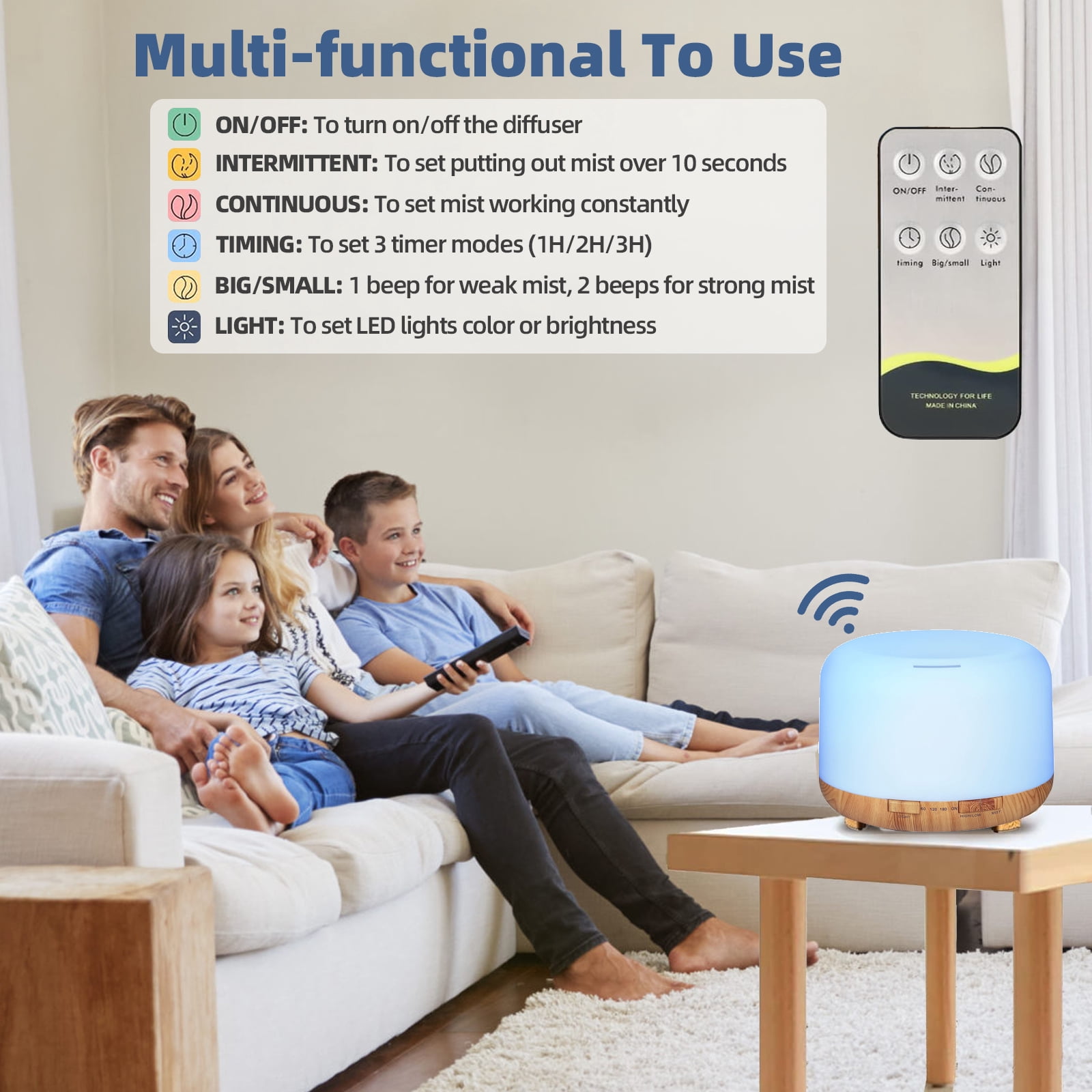 AARTVARK TEES Ultrasonic Essential Oil Diffuser with Remote Control and 7-Color LED Ambient Light (White, 16.91 fl oz) lidrw