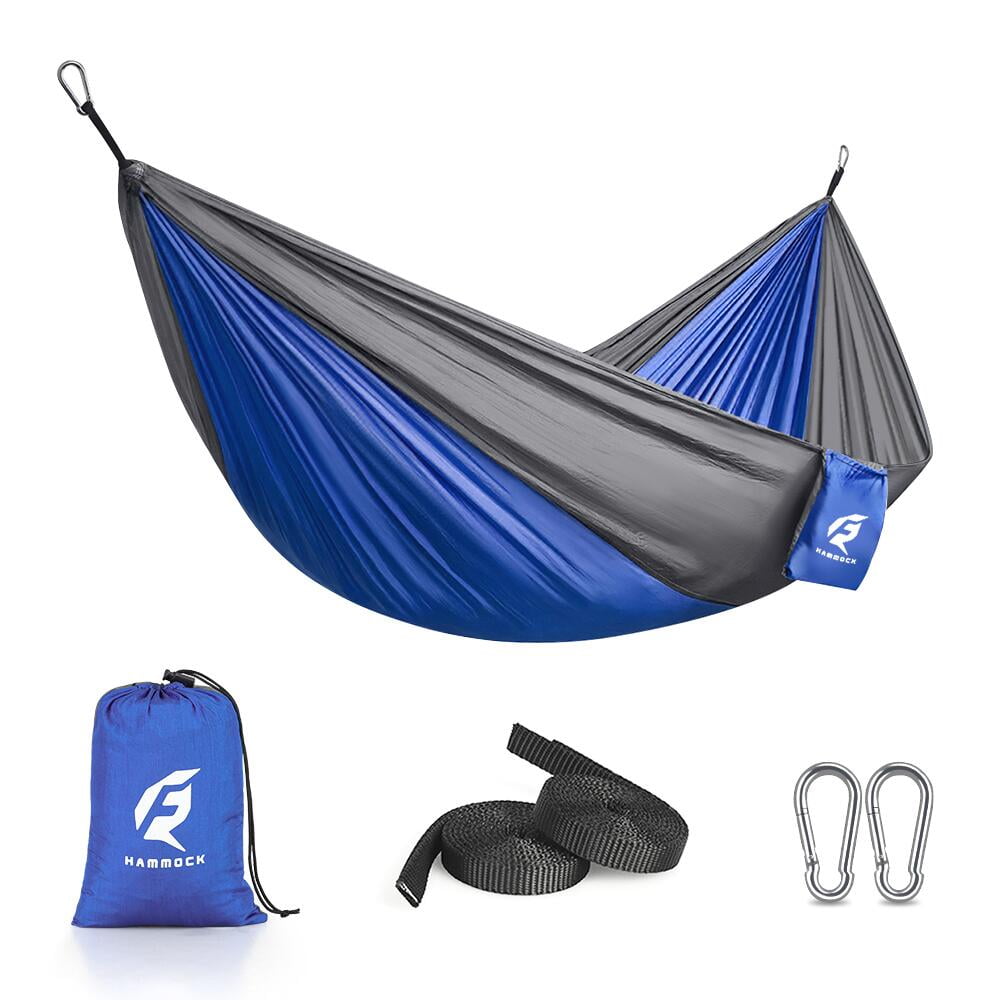 QUANFENG QF Portable Nylon Camping Hammock, Lightweight Travel Gear (Blue/Gray, 8.6 ft x 4.6 ft) g3yh0