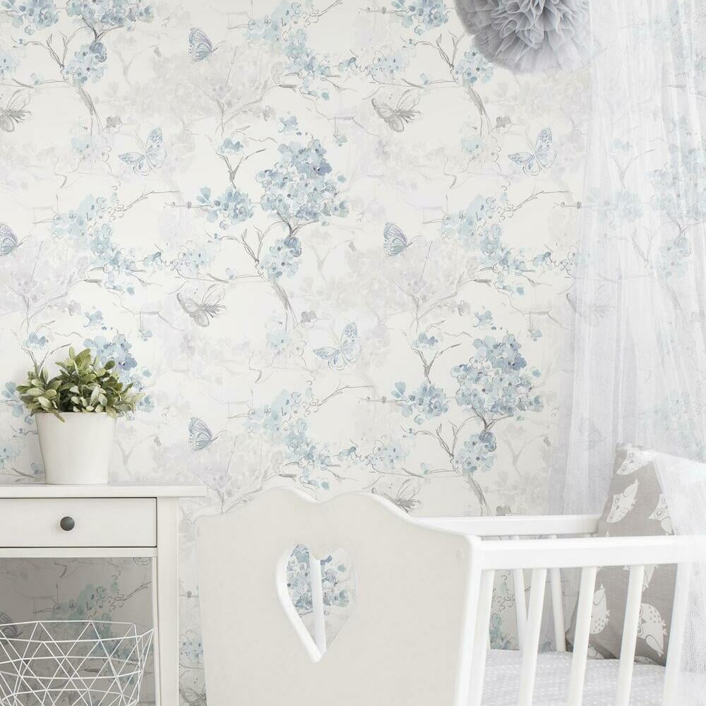 RoomMates Spring Cherry Blossoms Peel and Stick Wallpaper (Blue, 18 in x 18.86 ft) hohn8