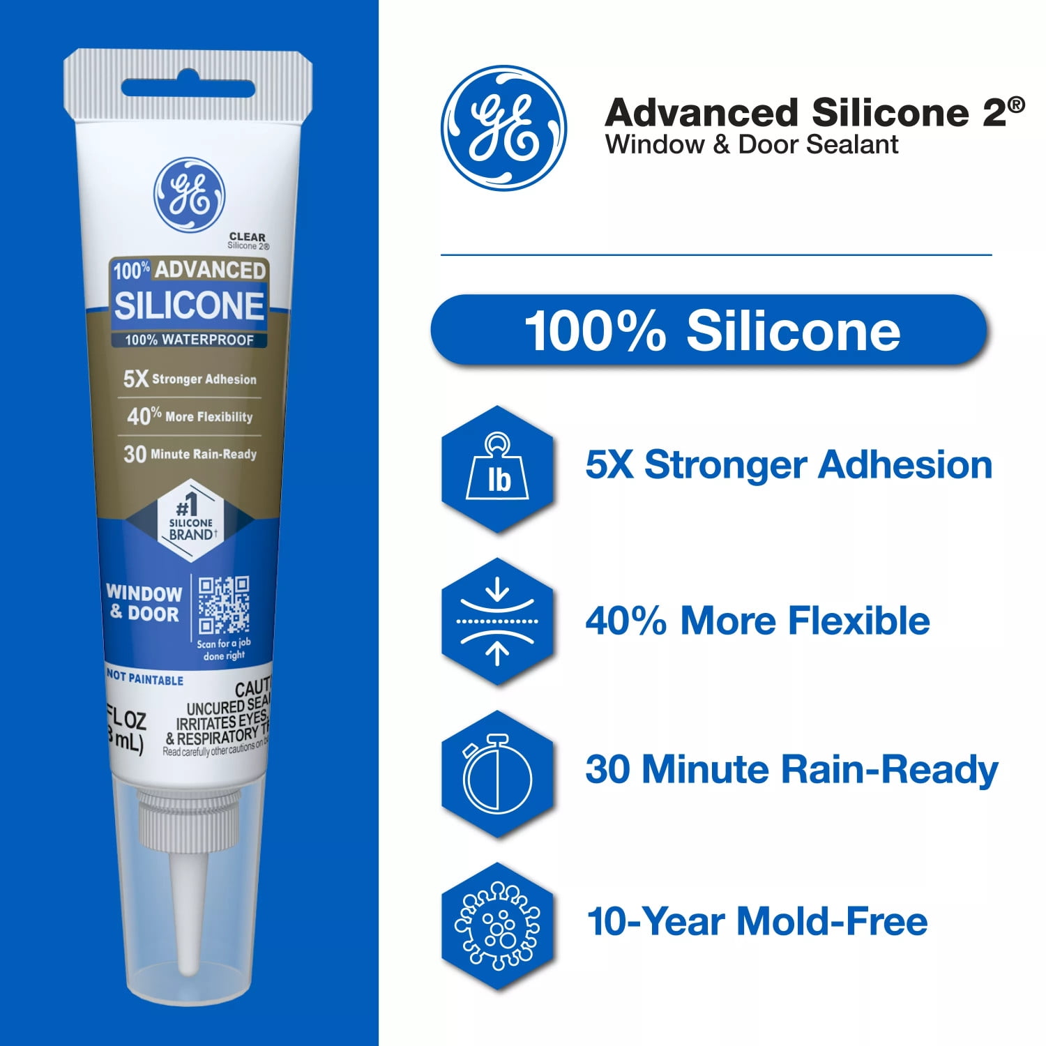 GE Advanced Silicone Window & Door Sealant, Waterproof Weatherproof Adhesive (Clear, 2.8 fl oz, 2 Pack) hurff