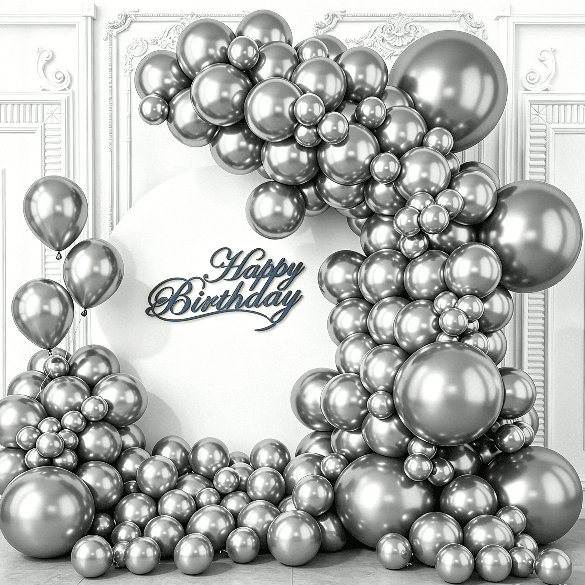 KIRIKOU Chrome Metallic Silver Balloons, Heavy-Duty Latex Party Decor (18 in, 10 Pack) d5d1i