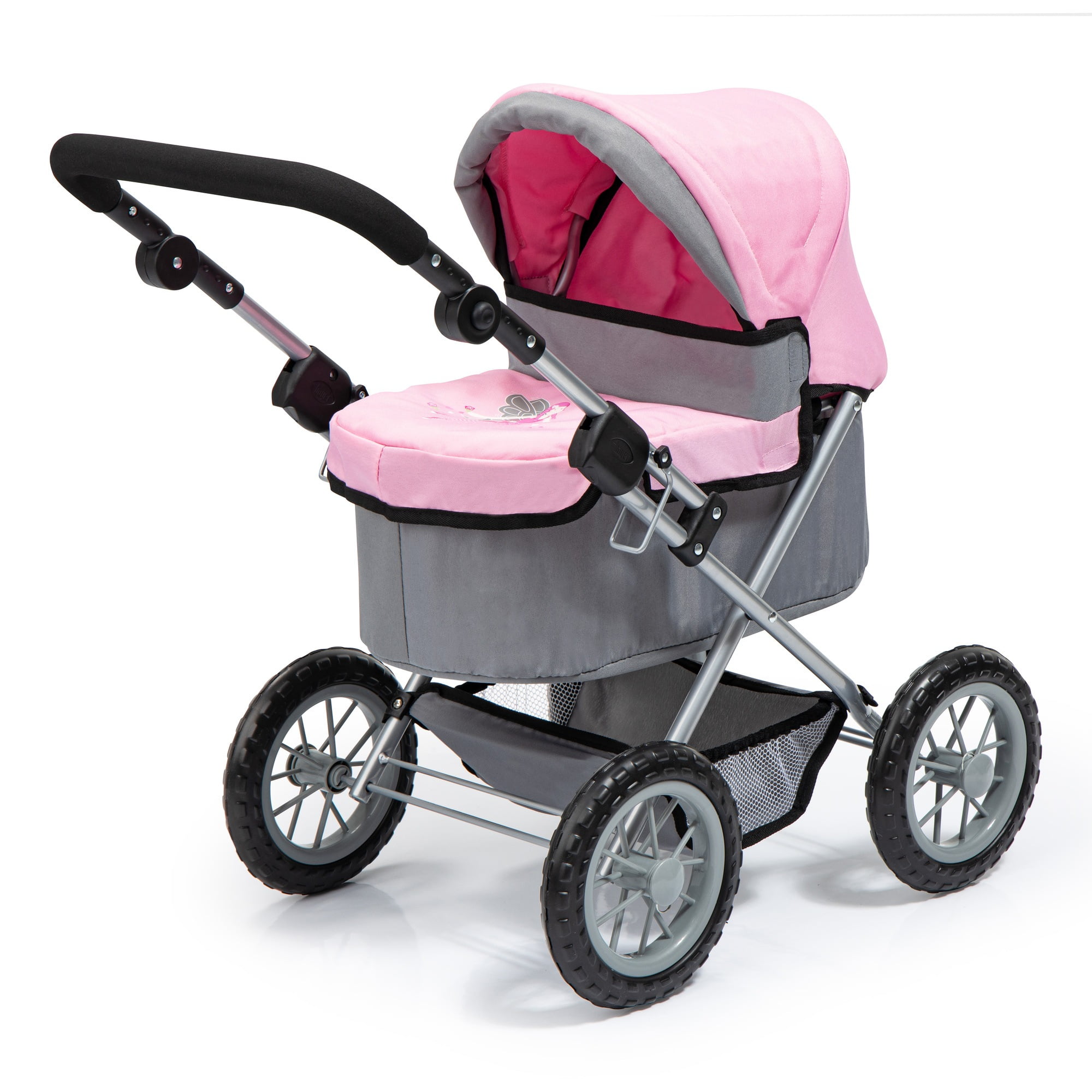 Bayer Design Trendy Baby Doll Pram with Adjustable Handle, Foldable Stroller for Dolls (Pink/Grey, 18 in) 0rt1t