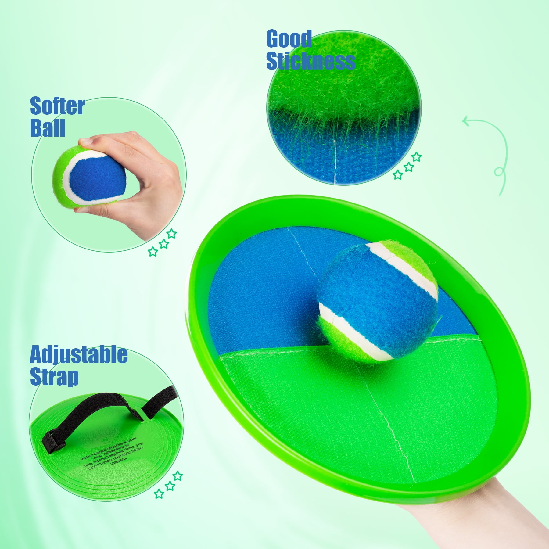 PlayZap Toss and Catch Ball Set, Outdoor Backyard and Beach Game with Adjustable Straps (Blue, 8 in Paddles, 4-Pack) cwhz4