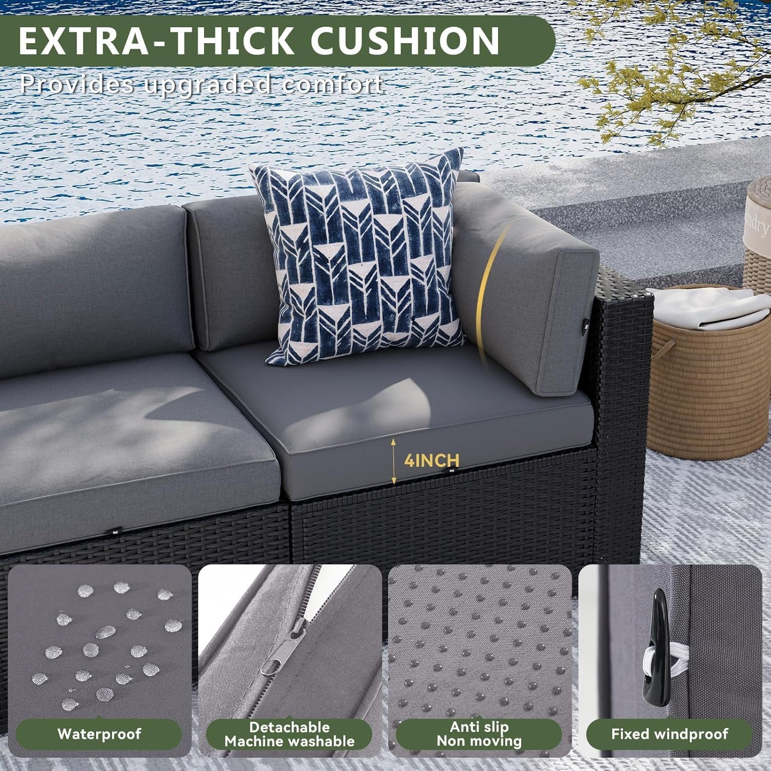 Aoxun 8-Piece Patio Furniture Set with 44 in Fire Pit Table, Wicker Rattan Sectional Sofa with Thickened Cushions (Grey) axdik
