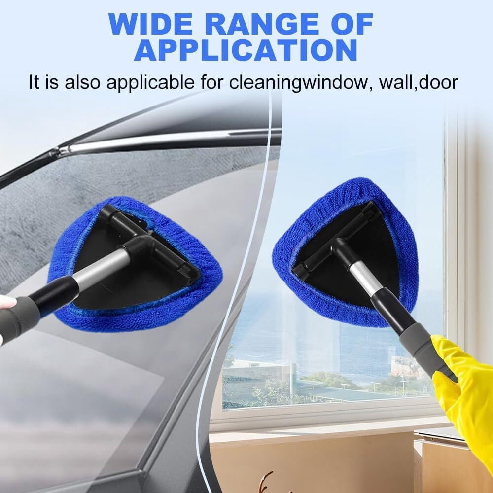 STORGENER Windshield Cleaning Tool with Extendable Handle and 4 Microfiber Pads (Blue, 1 Pack) l06uv