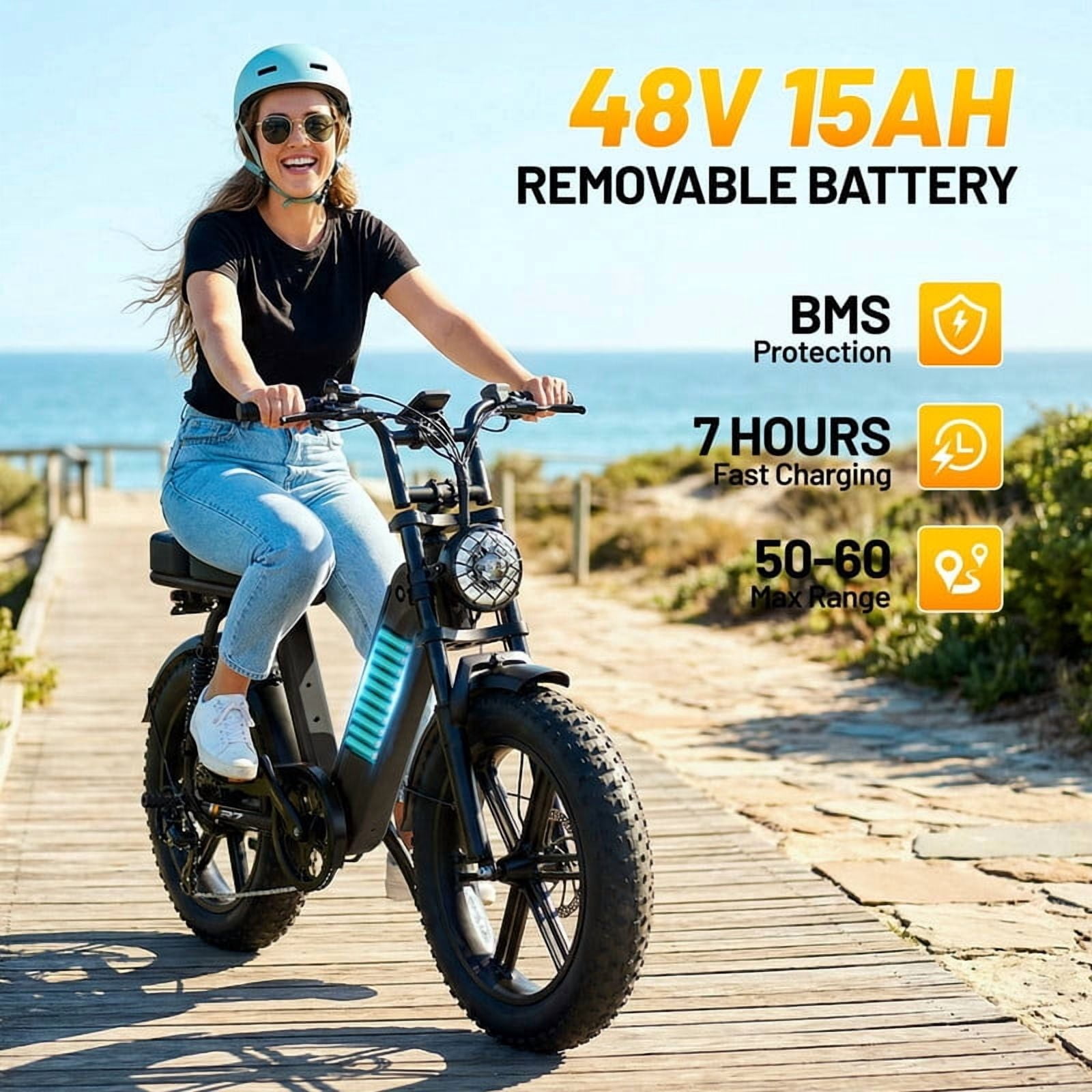 TST Electric Bike for Women, 750W Motor, 48V 15Ah Battery, 20 in x 4 in Fat Tire, Full Suspension (Black) hbfl2