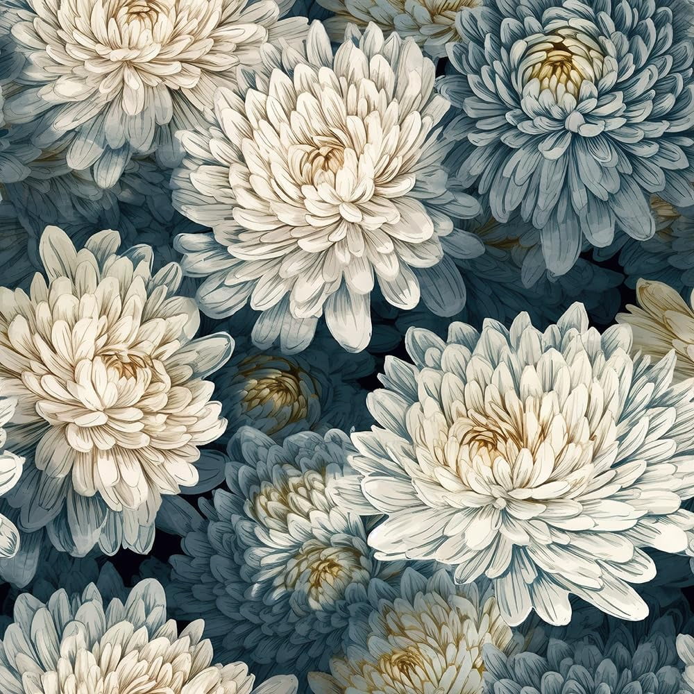 Usachibb Floral Peel and Stick Wallpaper Vintage Navy Botanical Contact Paper for Furniture and Walls (White, 17.7 in x 118.1 in) 80m28