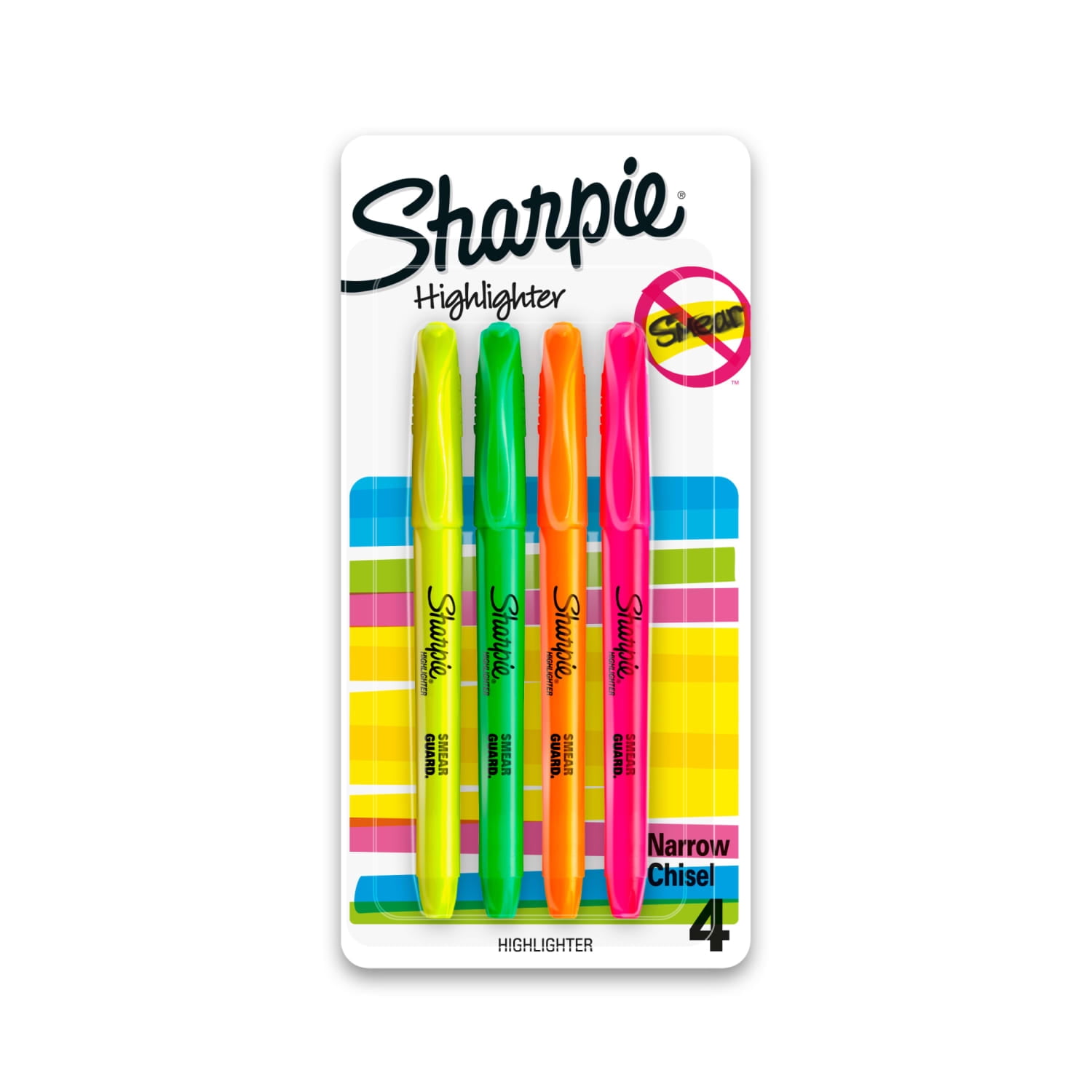 Sharpie Pocket Style Highlighters, Chisel Tip, Smear-Resistant Ink (Assorted Colors, 4 Pack) ytsfh