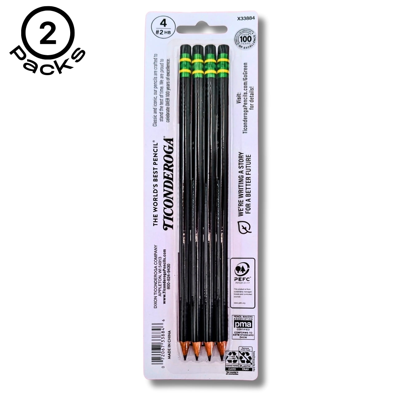 Ticonderoga #2 HB Wood-Cased Pencils, Premium Graphite Core, Matte Finish (Black, 8 Count) kkg5b