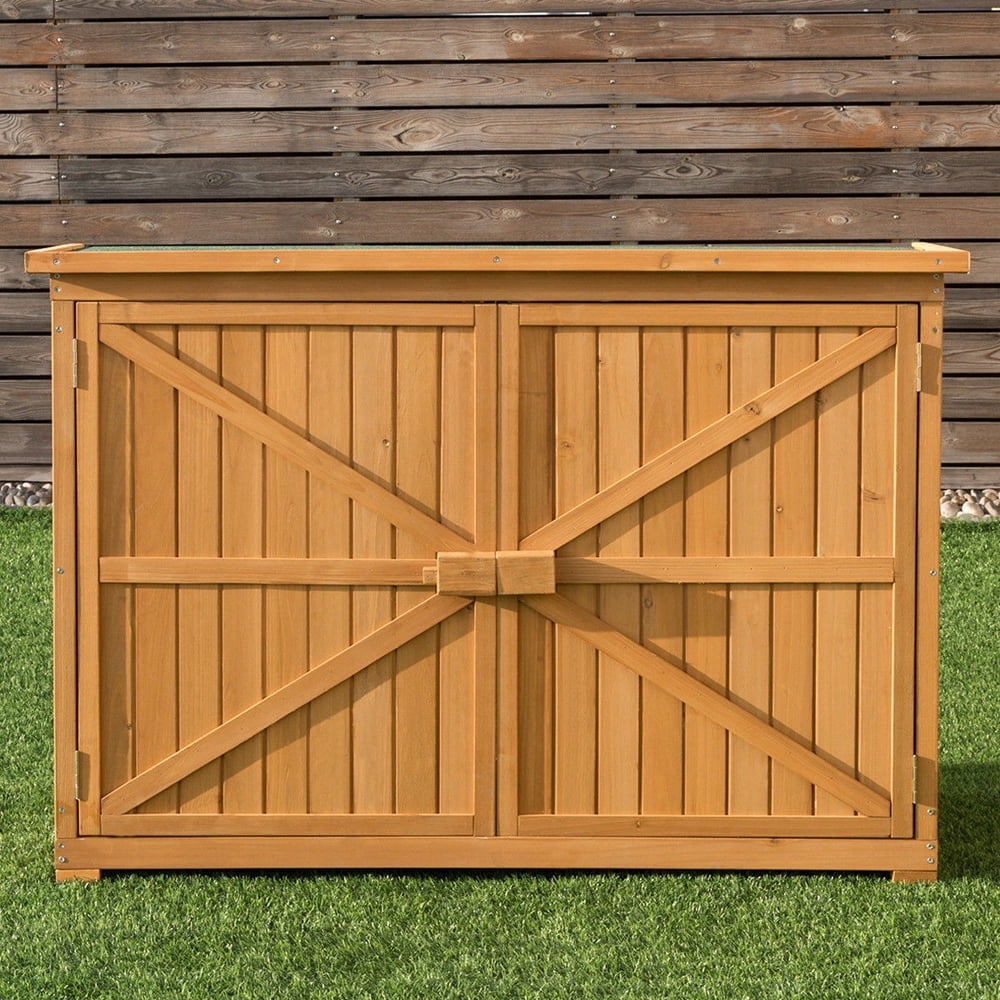 Ktaxon 38 in Wooden Outdoor Storage Cabinet with Double Doors and Asphalt Roof (Brown) e62j8