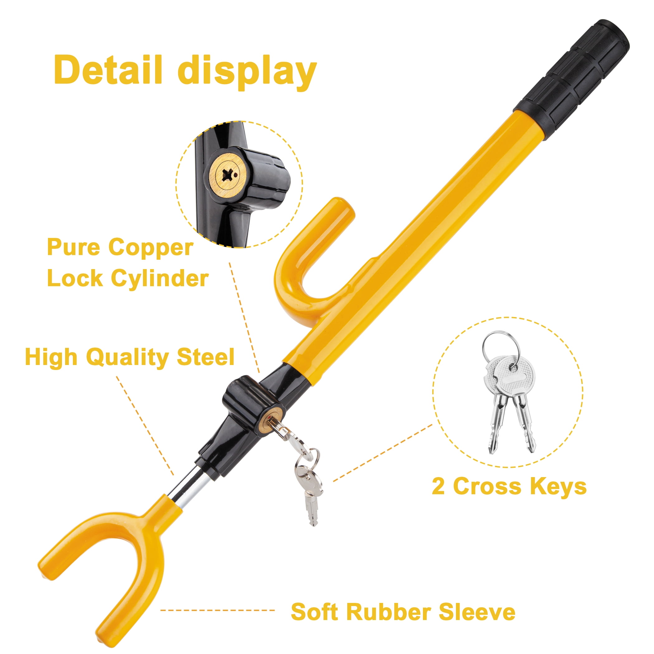 CARTMAN Vehicle Steering Wheel Lock, Heavy-Duty Anti-Theft Security Device (Black, 7 in to 15.7 in) py67s
