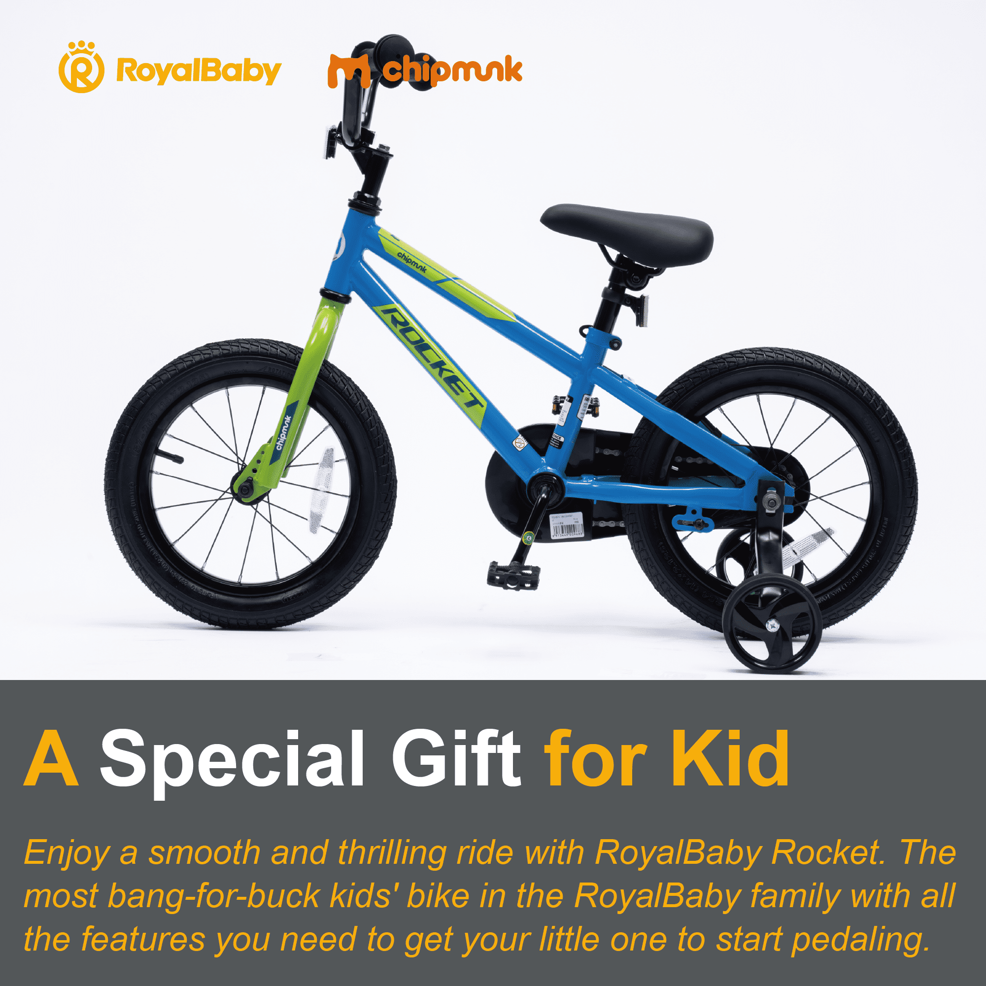 RoyalBaby Rocket BMX Kids Bicycle with Training Wheels (Blue, 12 in) f6964