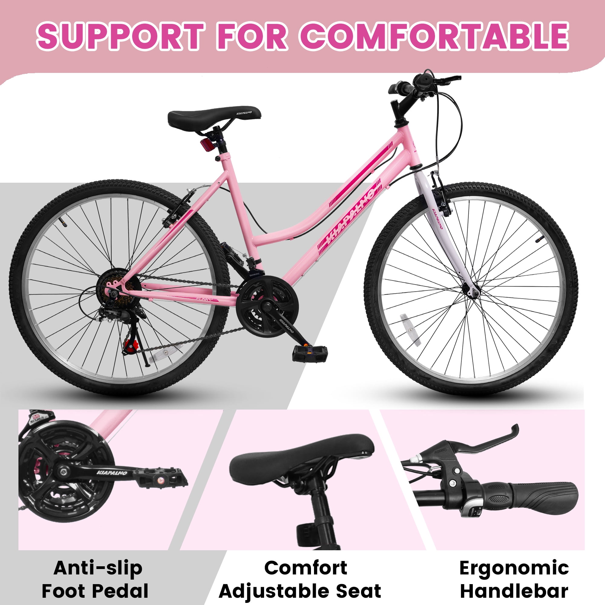 Ecarpat 24 Inch Mountain Bike for Women and Girls, 21-Speed Commuter Bicycle with Carbon Steel Frame (Pink, 24 in) oj64n - Image 6
