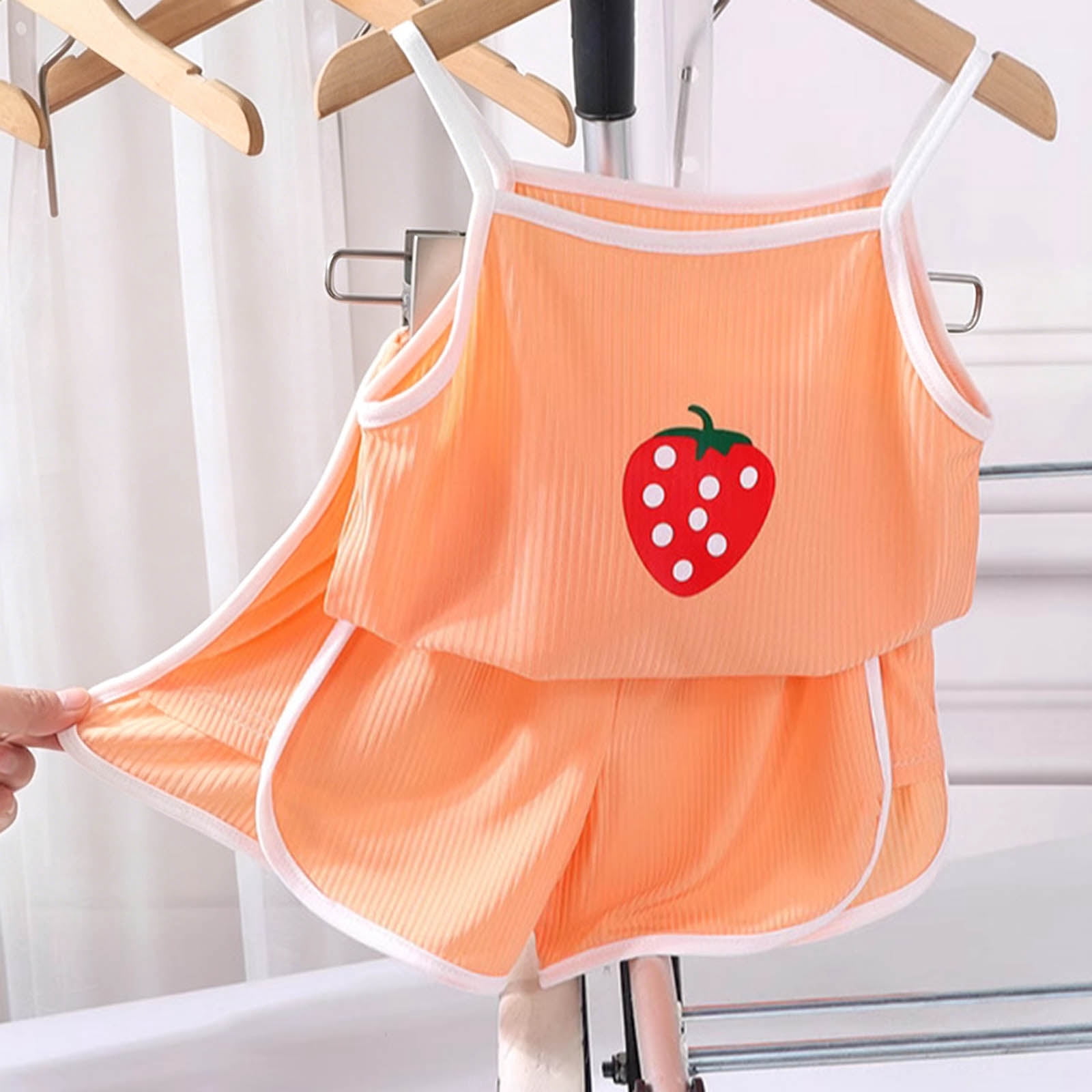 Ulanda Toddler Girls Summer Outfit Set Dinosaur Print Sleeveless Tank Top and Shorts (Orange, 6-12 Months) n30pl