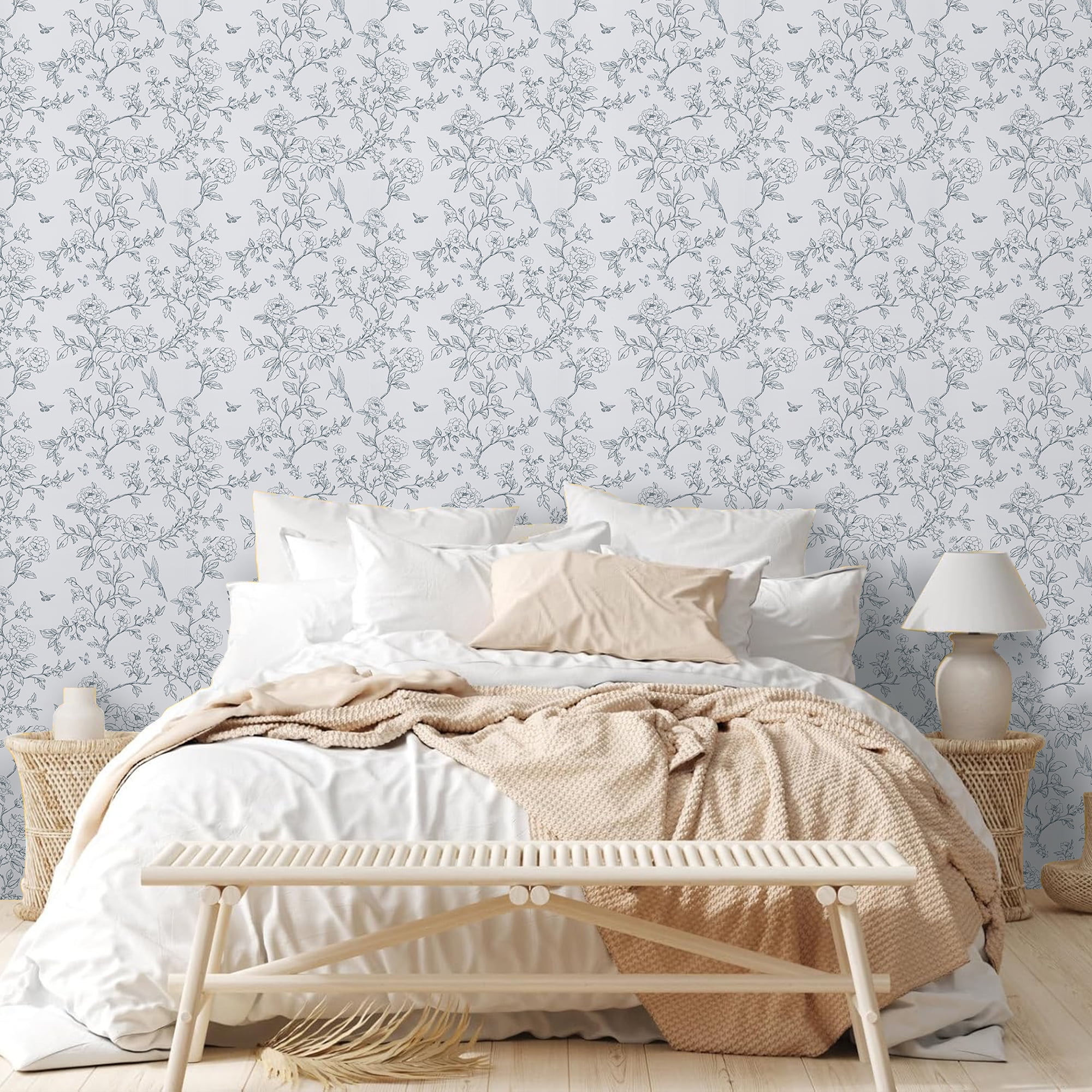 Abyssaly Floral Peel and Stick Wallpaper, Removable Self-Adhesive Vinyl Wall Decor (Off-White, 17.3 in x 118 in) 8m31o