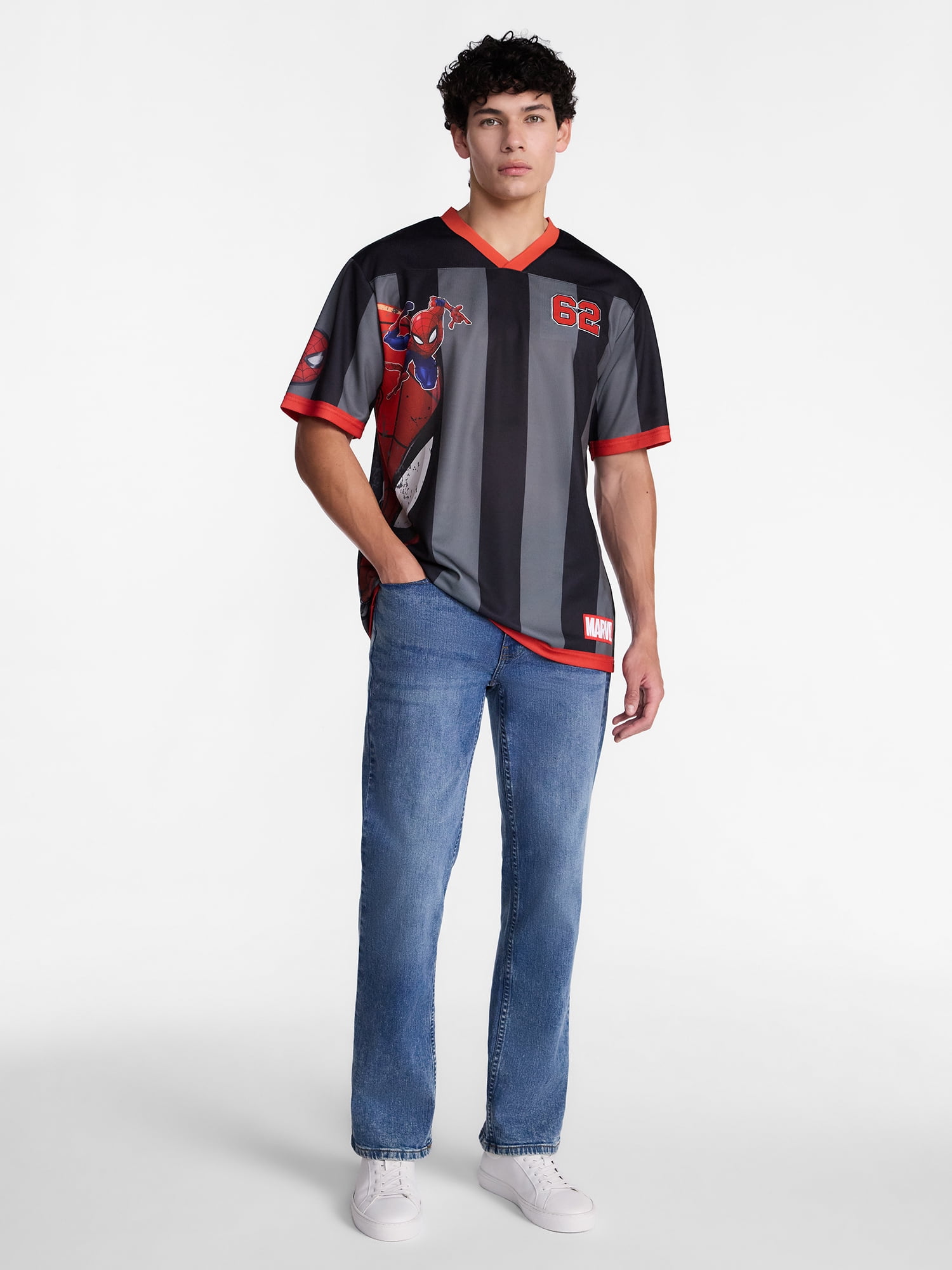 Spider-Man Men's Graphic Mesh Soccer Jersey (Red/Blue, XS-5XL) r06h4