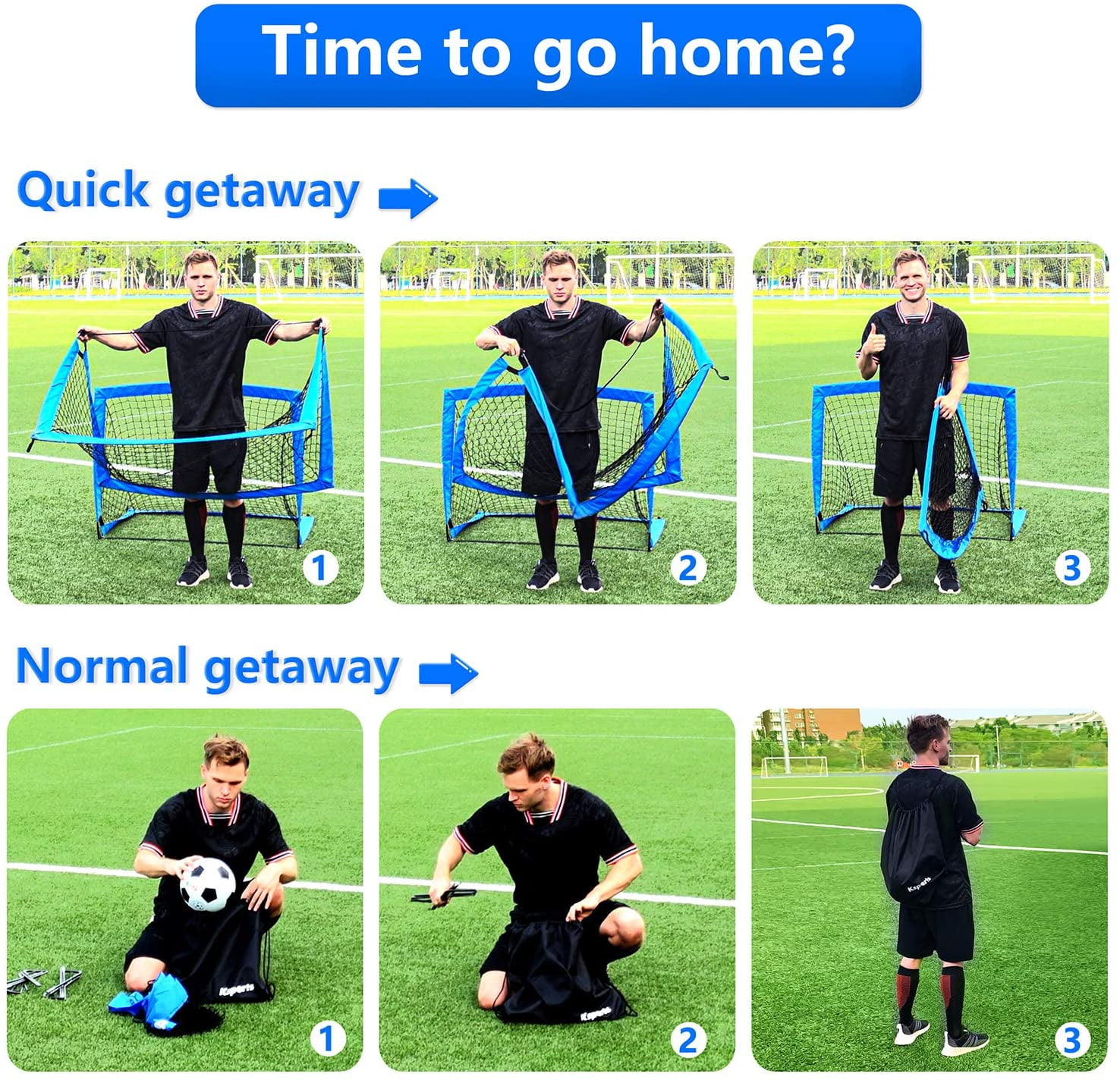 Ksports Soccer Goal Set with Size 4 Ball, Training Cones, and Carrying Bag (Blue, 4 ft) w0q2c