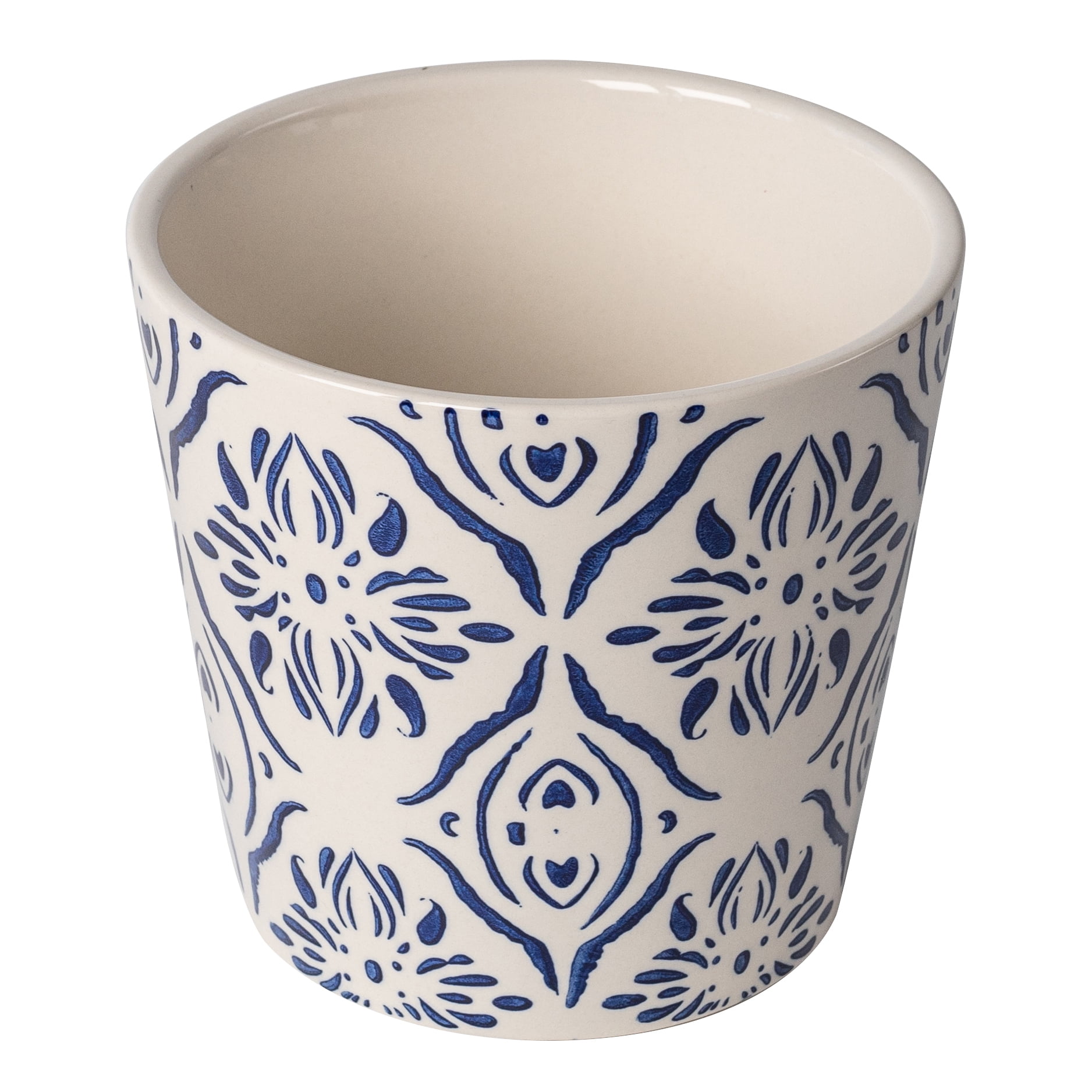 Mainstays Round Ceramic Plant Planter with Medallion Pattern (Blue, 6 in x 5.5 in) e8dna