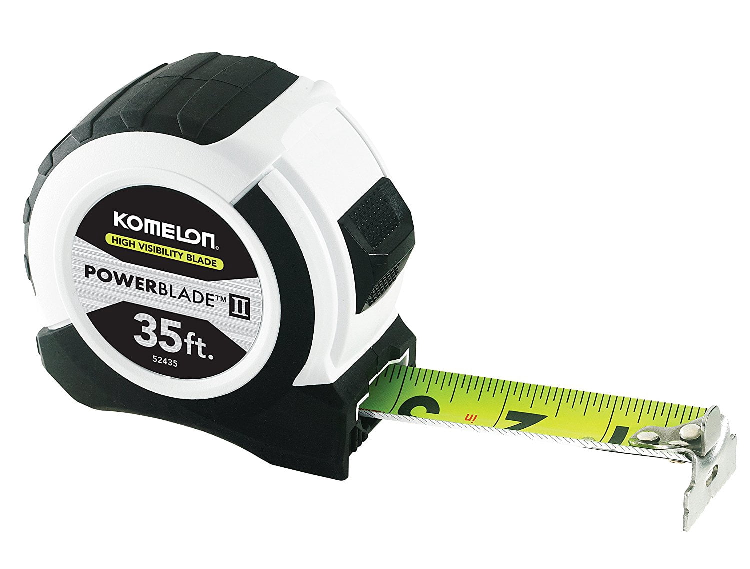 Komelon Powerblade II Professional Measuring Tape, Heavy-Duty Dual-Sided Blade (White/Black, 35 ft) l53os