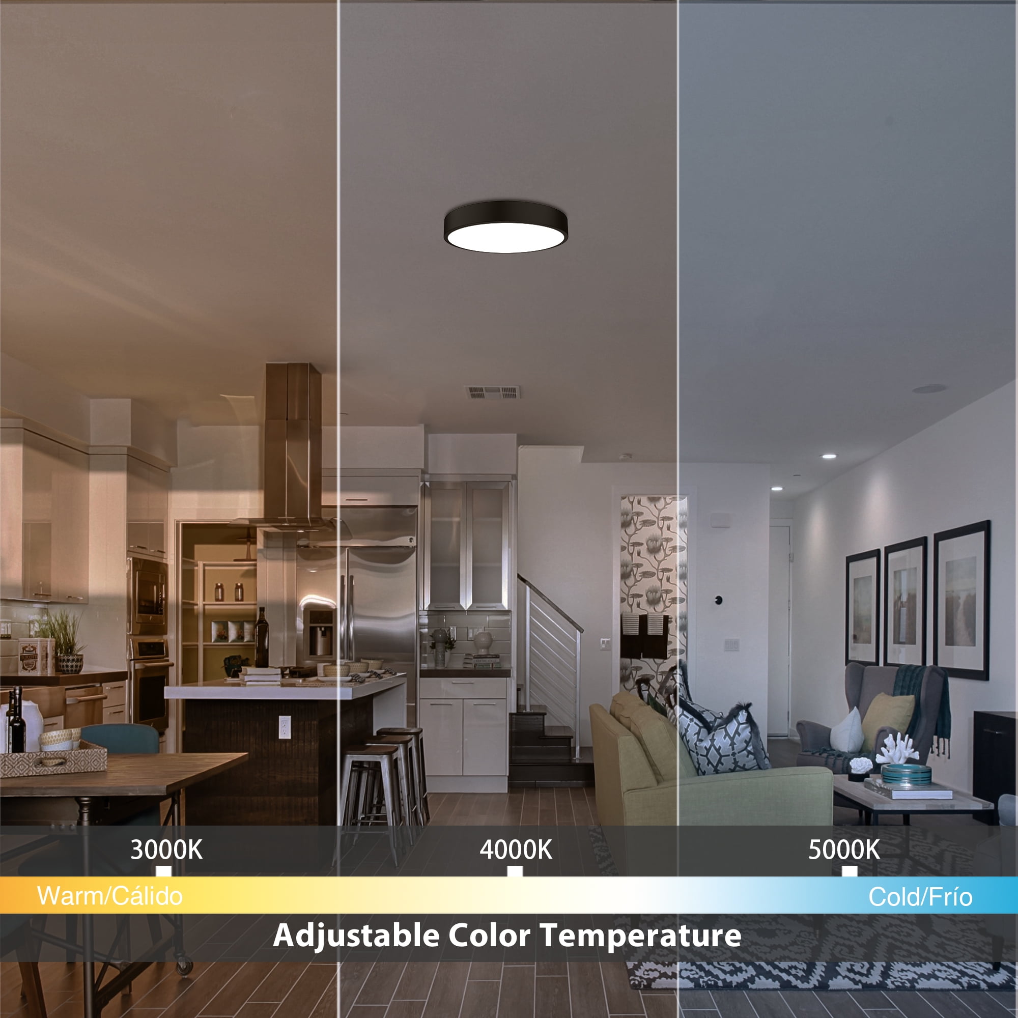 Mainstays 13 in Flush Mount LED Ceiling Light Fixture (Dimmable, 3CCT Selectable, Black, 13 in) 9k7fb