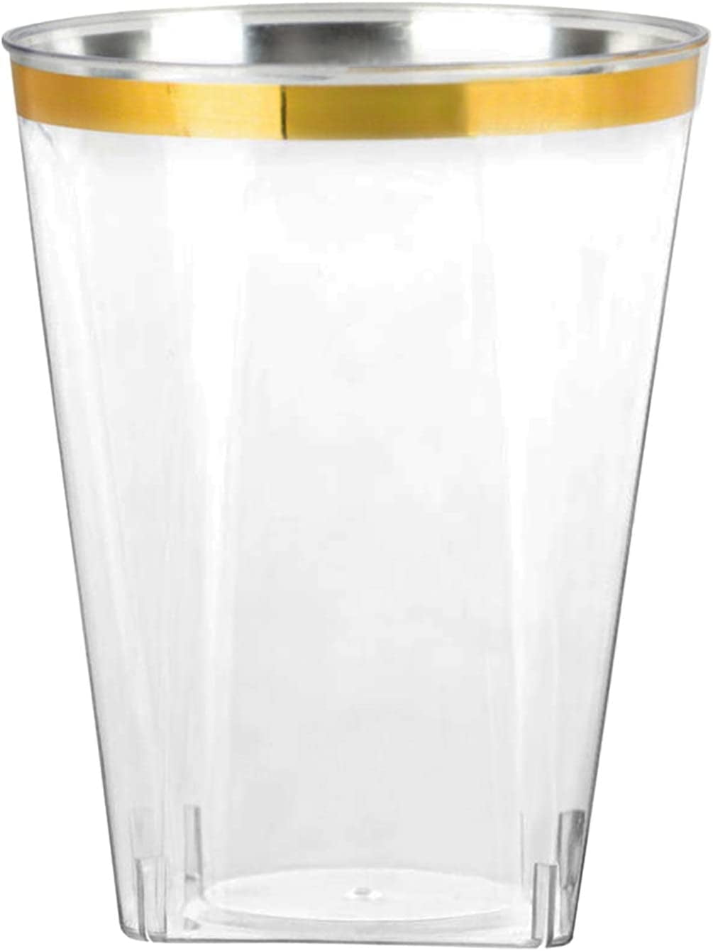 EcoQuality Square Plastic Tumblers with Gold Rim, Elegant Disposable Party Cups (Clear, 10 oz, 10 Pack) ts2nc