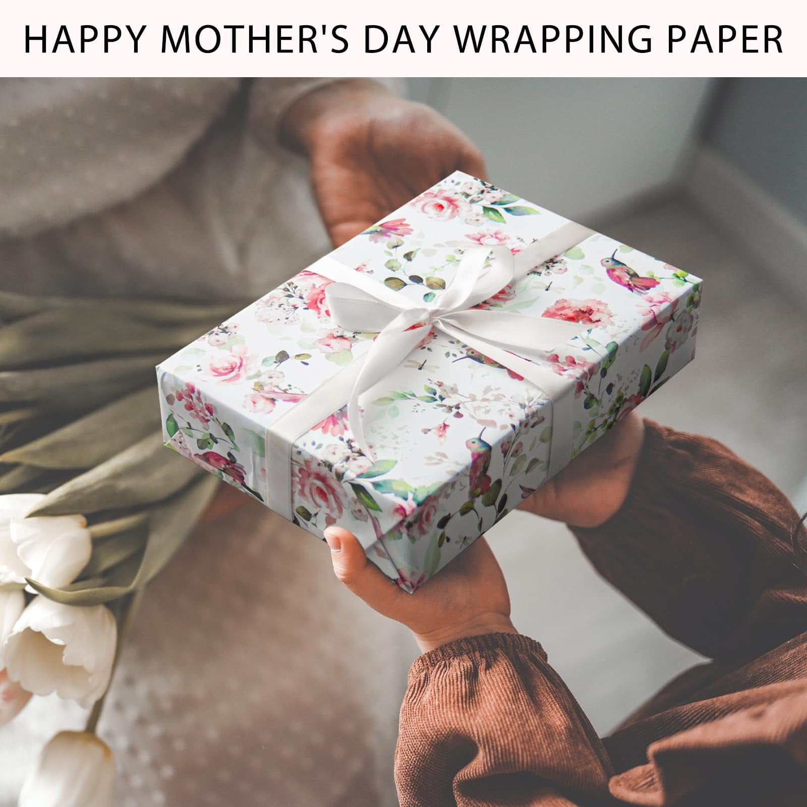 HOMERAL Floral Gift Wrapping Paper Roll - Romantic Pink Bird Design for Birthdays and Weddings (Pink, 17 in x 33 ft) mlgka