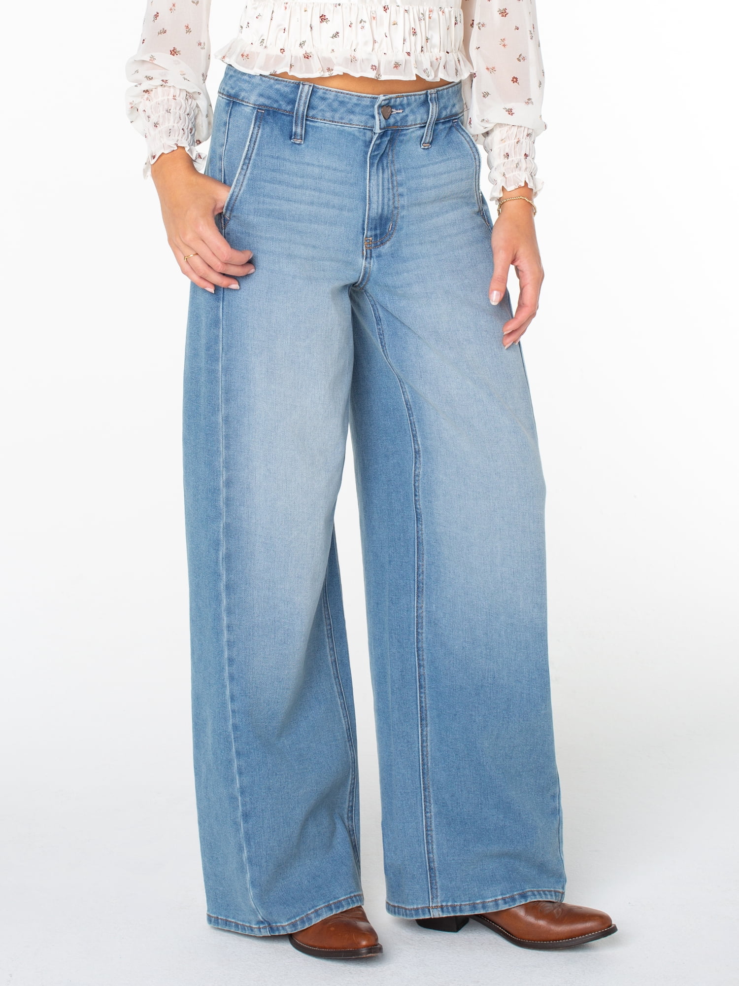 Celebrity Pink Women's Wide Leg Stretch Denim Jeans (Pink, 1-24) 2pcfw