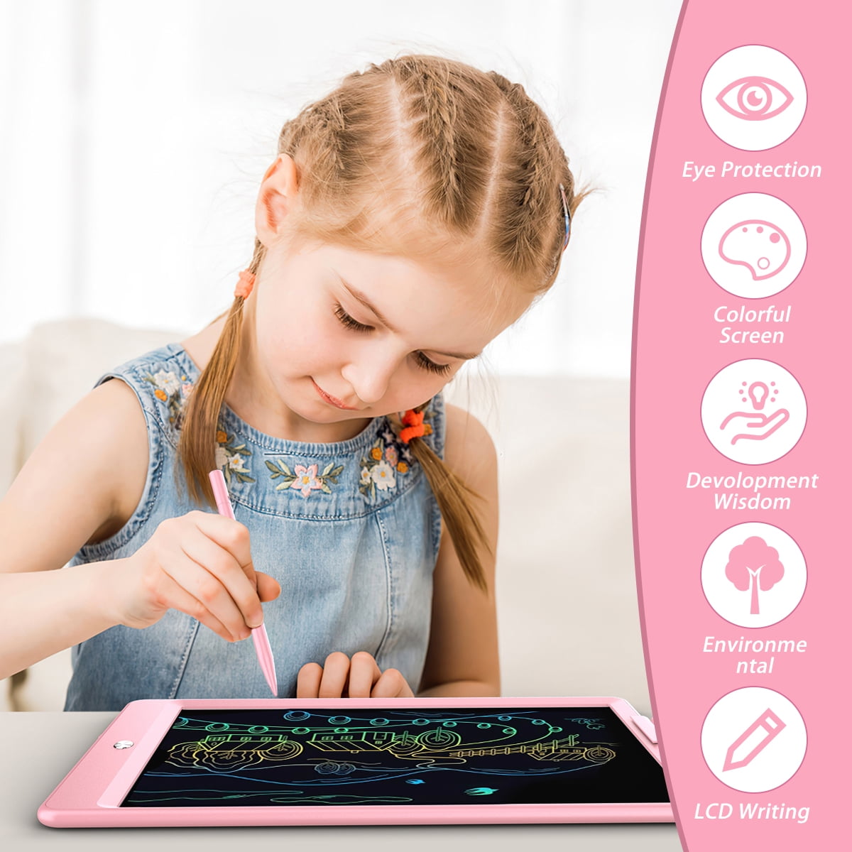 Xueyu LCD Writing Tablet for Kids, 10 Inch Reusable Doodle Board, Educational Drawing Pad for Travel (Pink, 10 in) z8mia