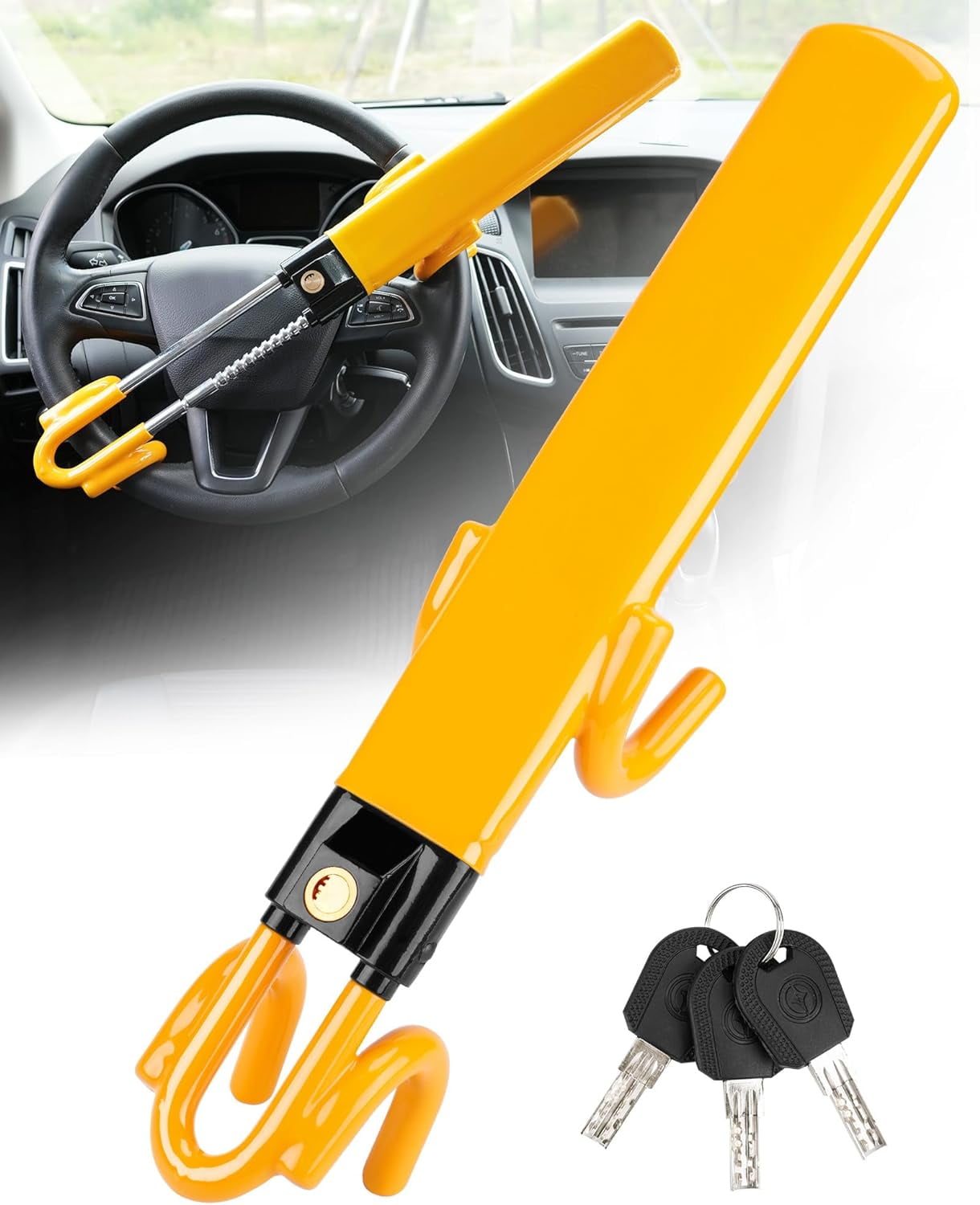MRSXXNTY Steering Wheel Lock Heavy Duty Anti-Theft Security Device with 3 Keys (Yellow, 6.6 in to 12.4 in) ypzx3