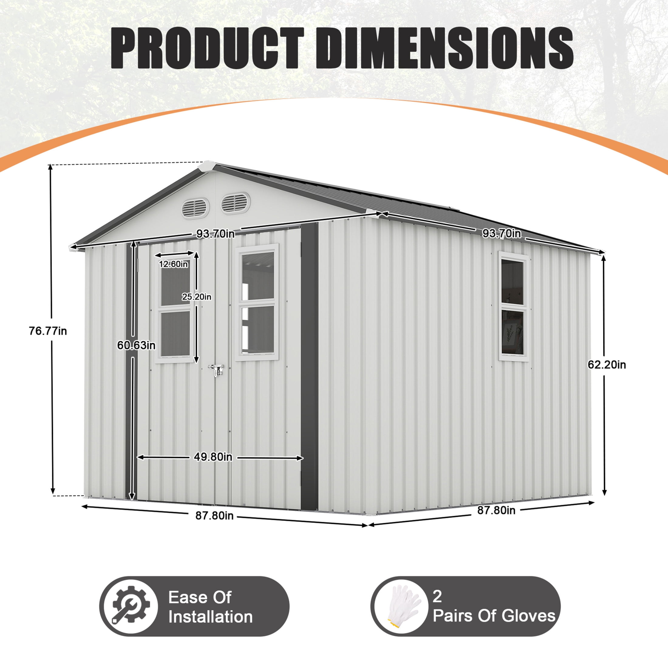 Noble House Outdoor Storage Shed with Daylight Windows and Lockable Doors (White, 8 ft x 8 ft) 4rb9c