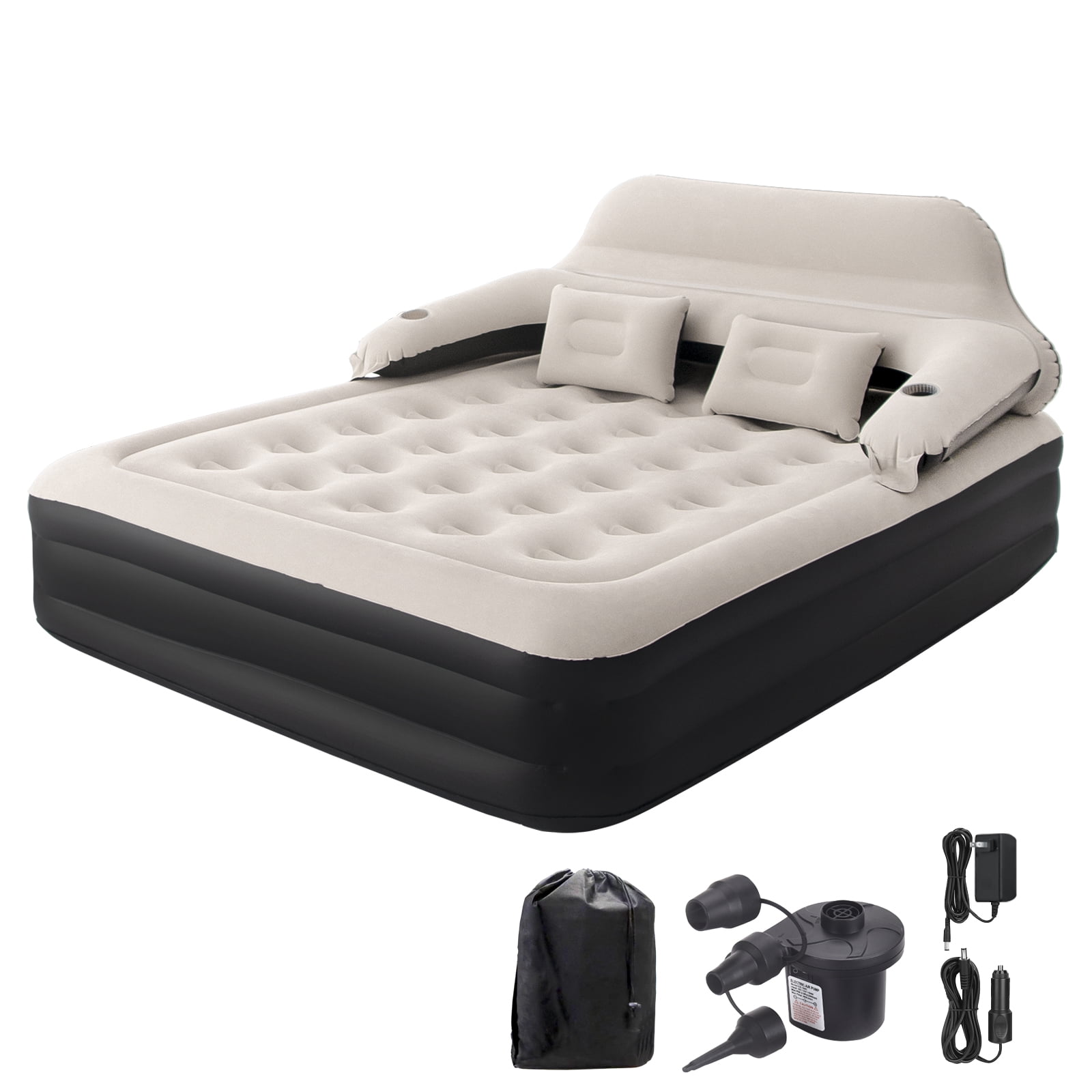 Honeydrill Queen Size Air Mattress with Headboard and Built-in Pump (80 in x 60 in x 15 in) ryihm