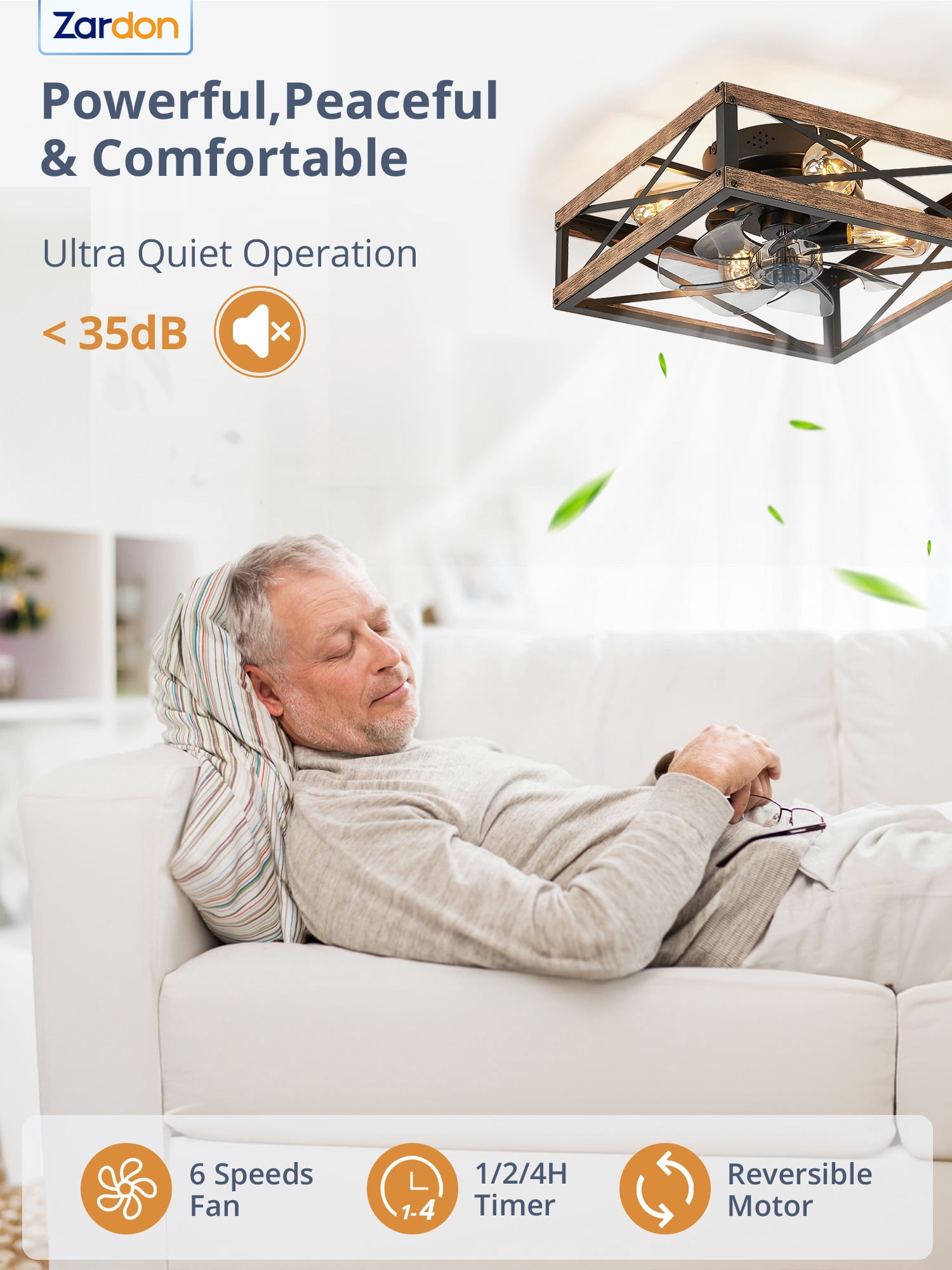 Zardon 16 in Low Profile Caged Ceiling Fan with Light and Remote Control (Brown Wood, 20 in) 7ewbv