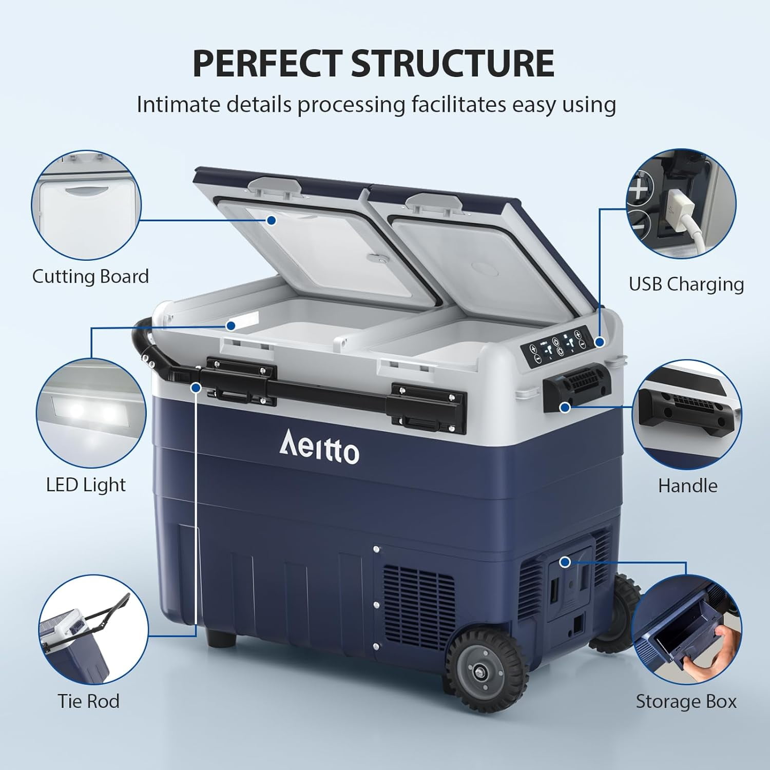 Aeitto Dual Zone Portable Car Refrigerator, Electric Cooler and Freezer for Travel and Camping (Blue, 52 qt) 7oy79