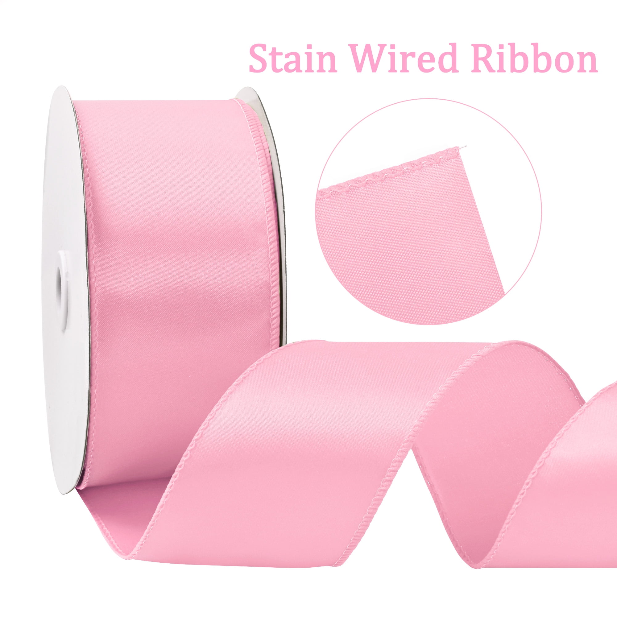 THEGLY Wired Satin Ribbon for Gift Wrapping and Holiday Decor (Pink, 2.5 in x 75 ft) chd8y