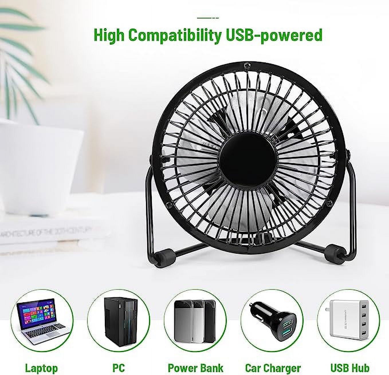 Tutuviw 4-inch Mini Metal USB Desk Fan, Quiet Personal Air Circulator for Office and Travel (Green, 4 in) 2igfi