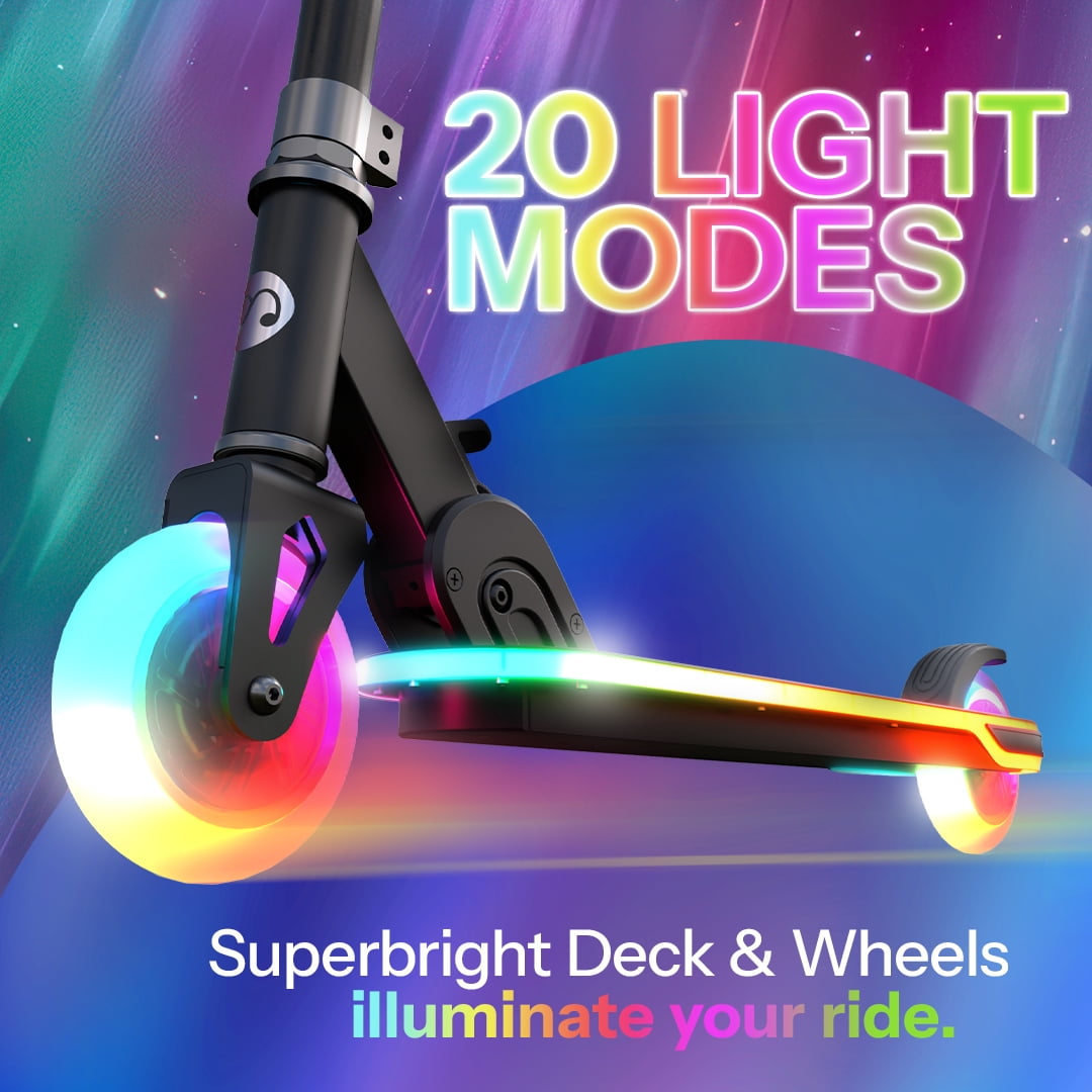 Melo Supernova Kick Scooter - Kids Folding LED Light-Up Scooter with Adjustable Handlebars (Black, 30 in) nimbb