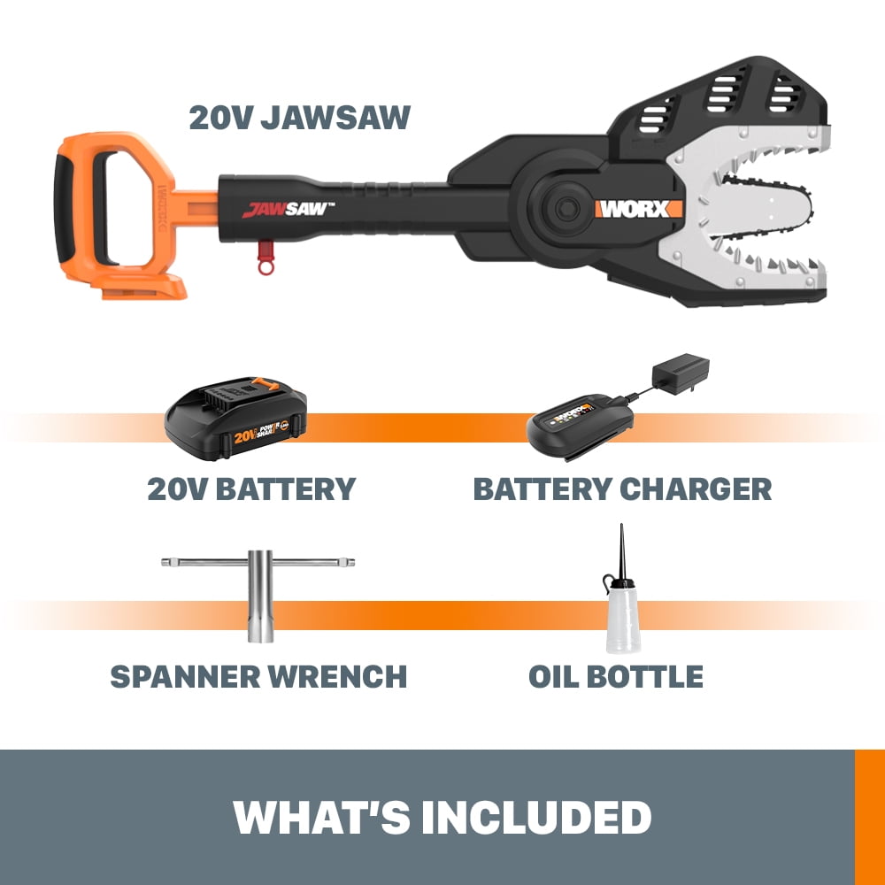 WORX WG320 20V Power Share JawSaw Cordless Chainsaw (Refurbished, Orange, 7.1 lb) 8ylkk