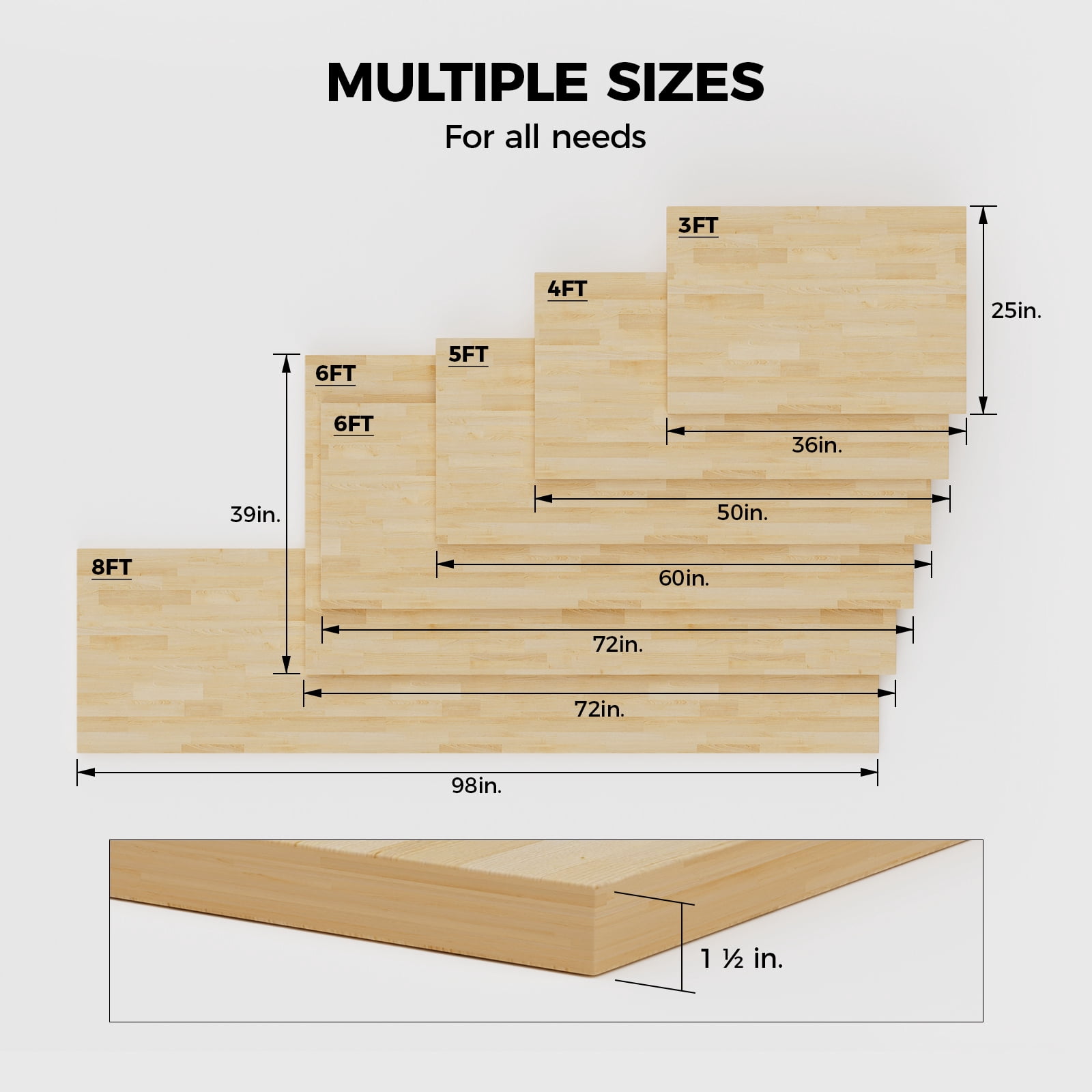 SupperEver Unfinished Birch Butcher Block Countertop, Solid Wood Workbench Desk Top for DIY Kitchen Island (Natural, 25 in x 36 in x 1.5 in) setla