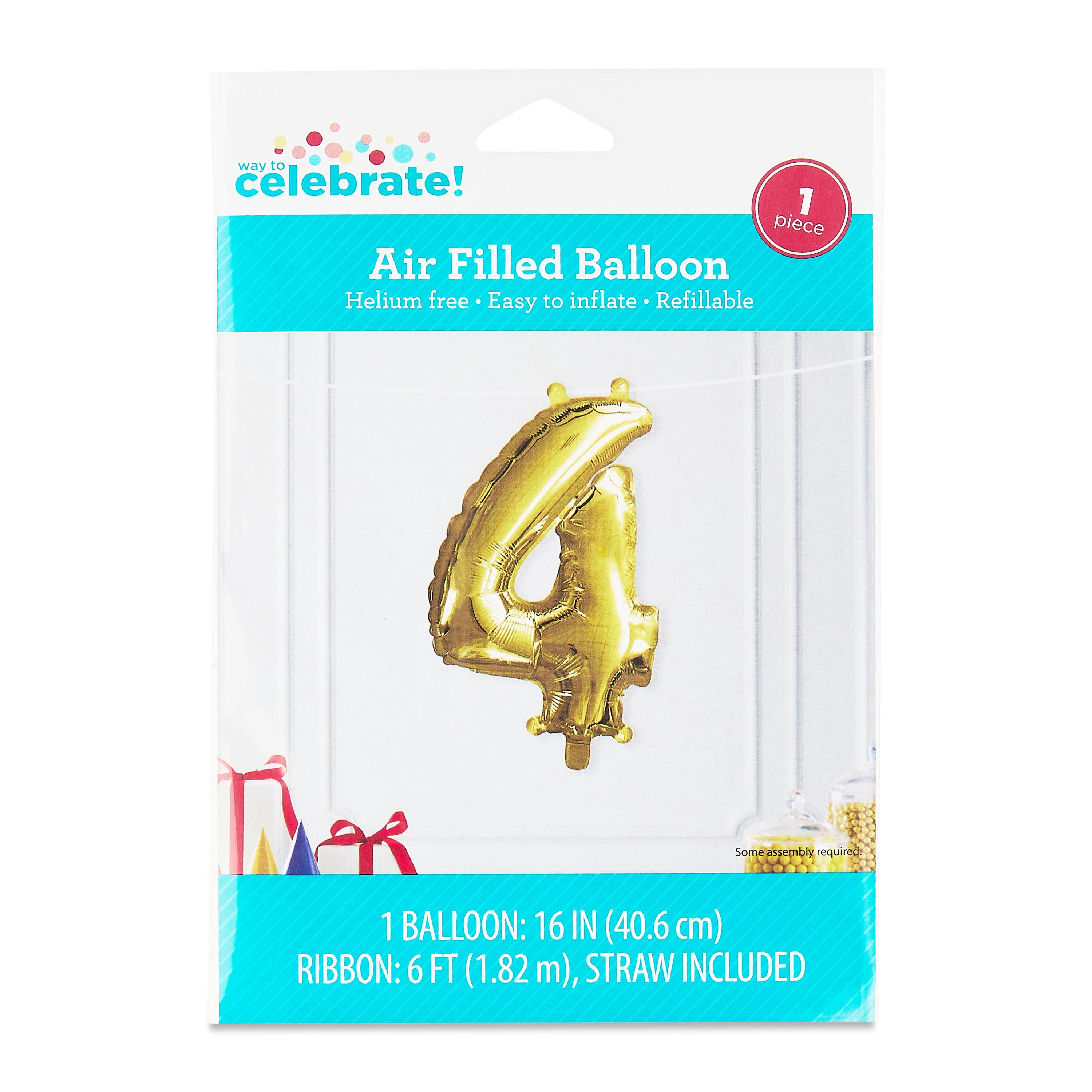Way To Celebrate Number 4 Foil Balloon (Gold, 16 in) 62fpz