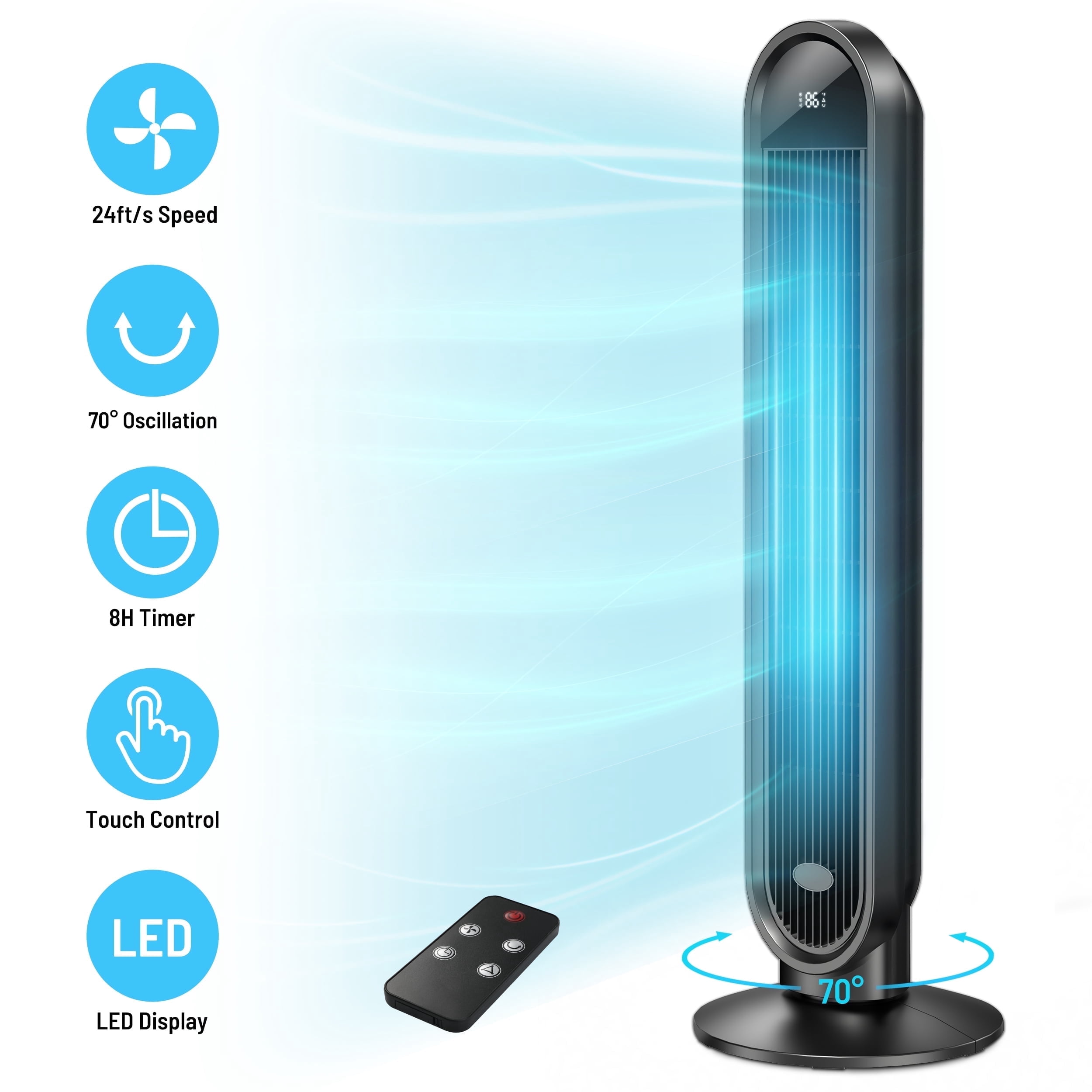 Paris Rhône Oscillating Tower Fan with Remote and LED Display (Black, 38 in) fcik9