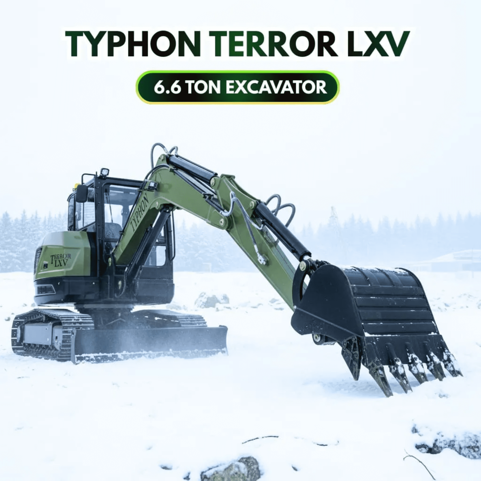TYPHON TERROR LXV 6.6-Ton Excavator with Kubota V2607 Diesel Engine (56.9 HP, Enclosed Cab) gx0hq