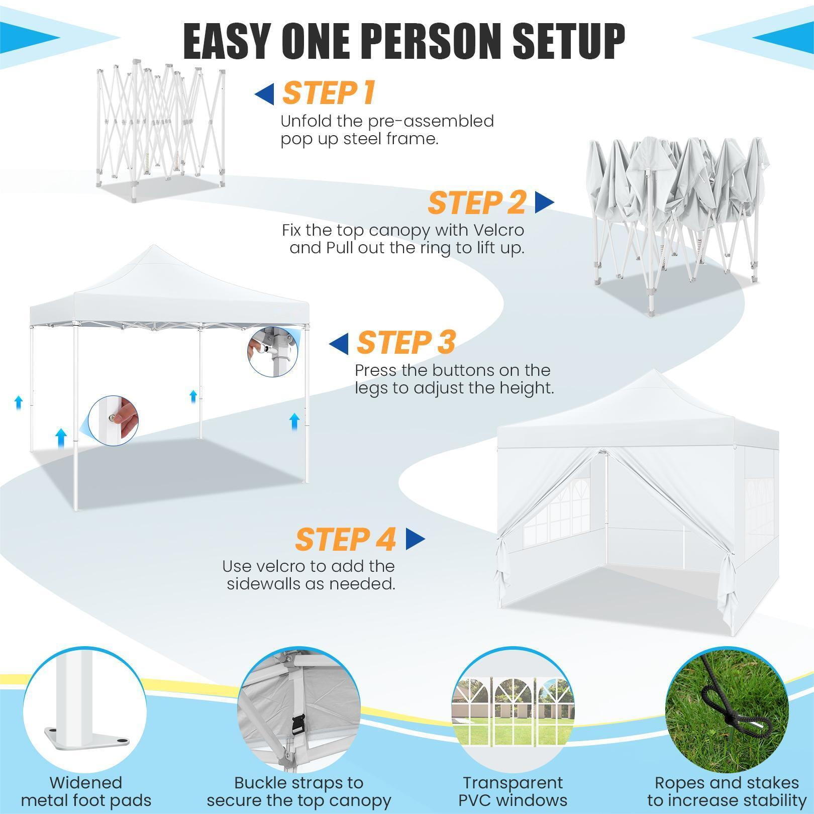 COBIZI 10x10 Heavy Duty Pop Up Canopy Tent with 4 Sidewalls, Commercial Instant Waterproof Shelter, UV 50+ Protection (White, 10x10 ft) zvpd3