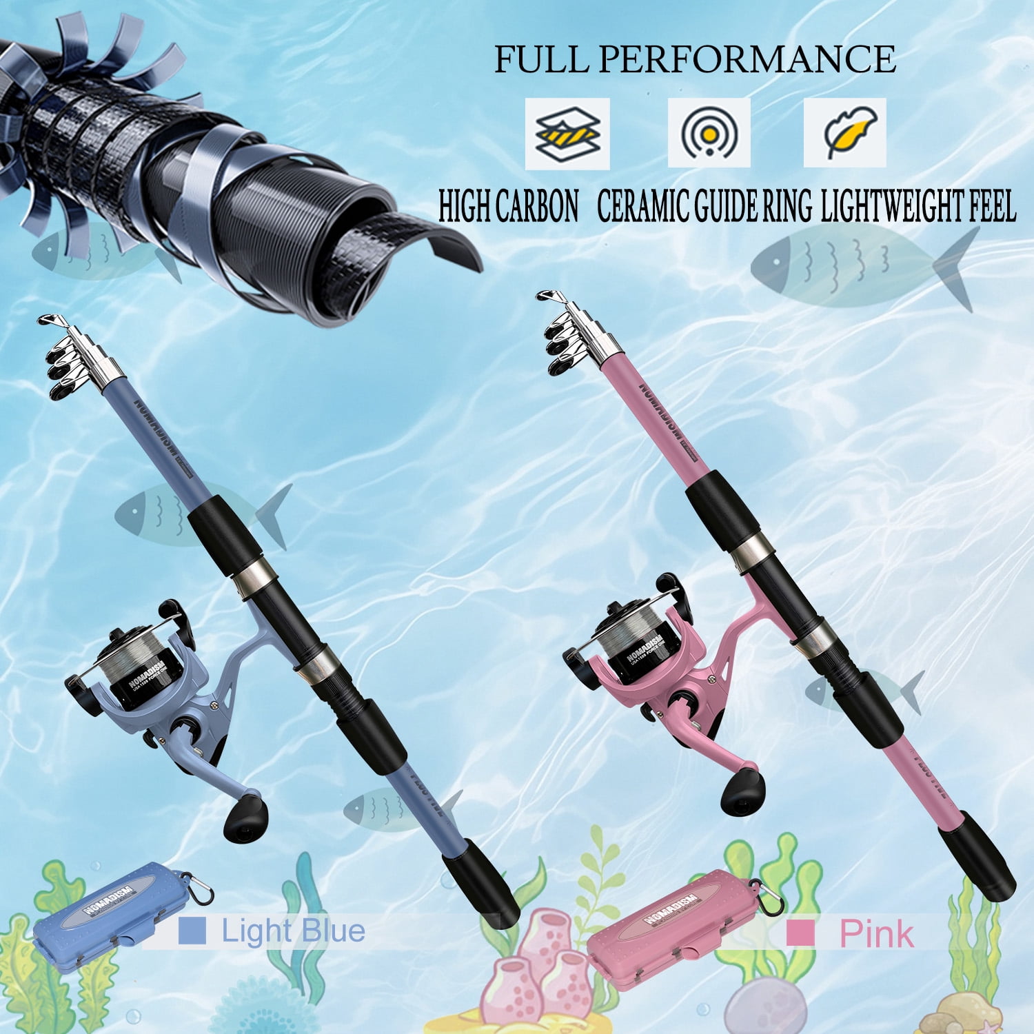OUTGOO Kids Fishing Pole, Telescopic Fishing Rod and Reel Combo Kit with Tackle Box (Blue, 5.41 ft) viu8m