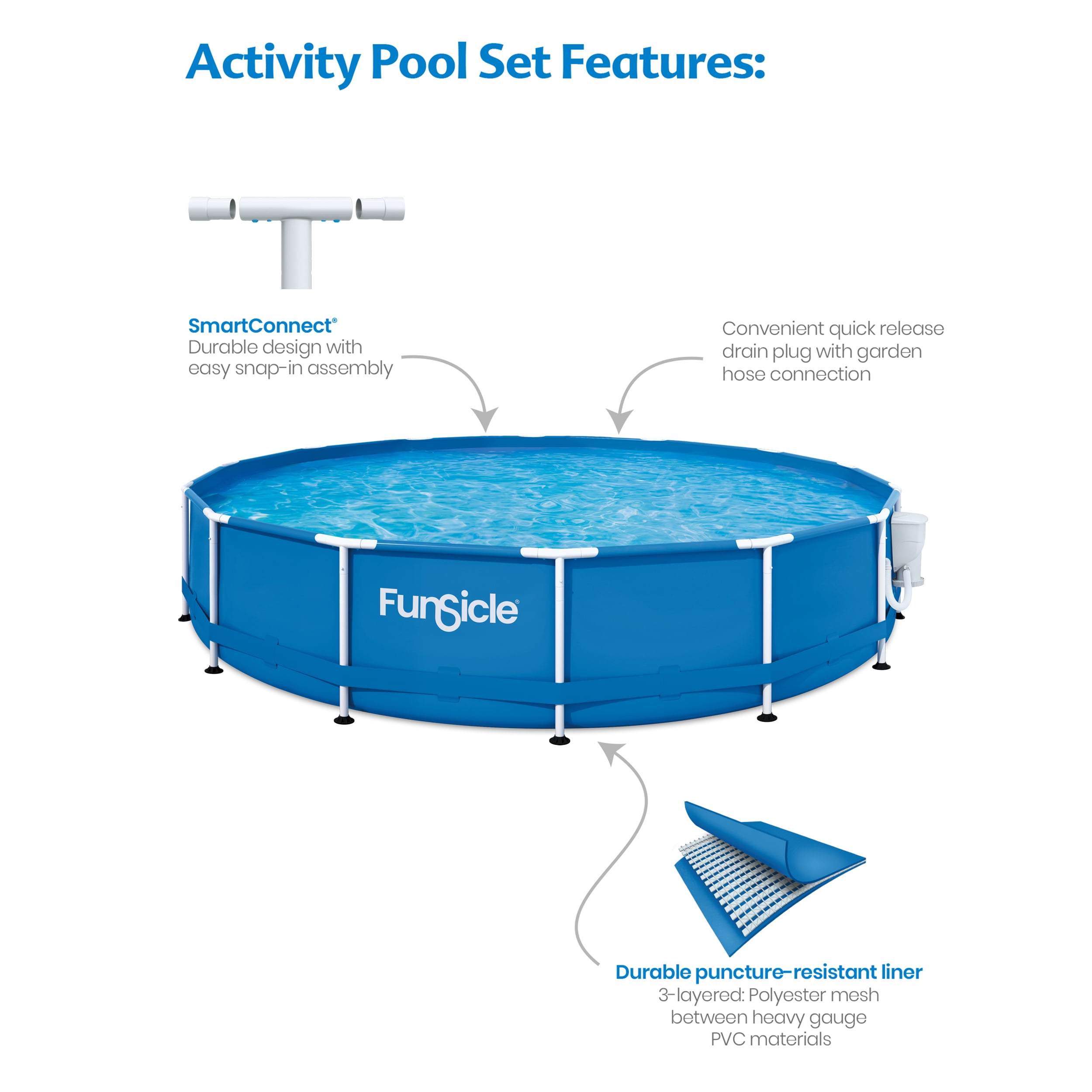 Funsicle 14ft Round Above Ground Metal Frame Swimming Pool with SkimmerPlus Pump (Blue, 14 ft x 33 in) hbba3