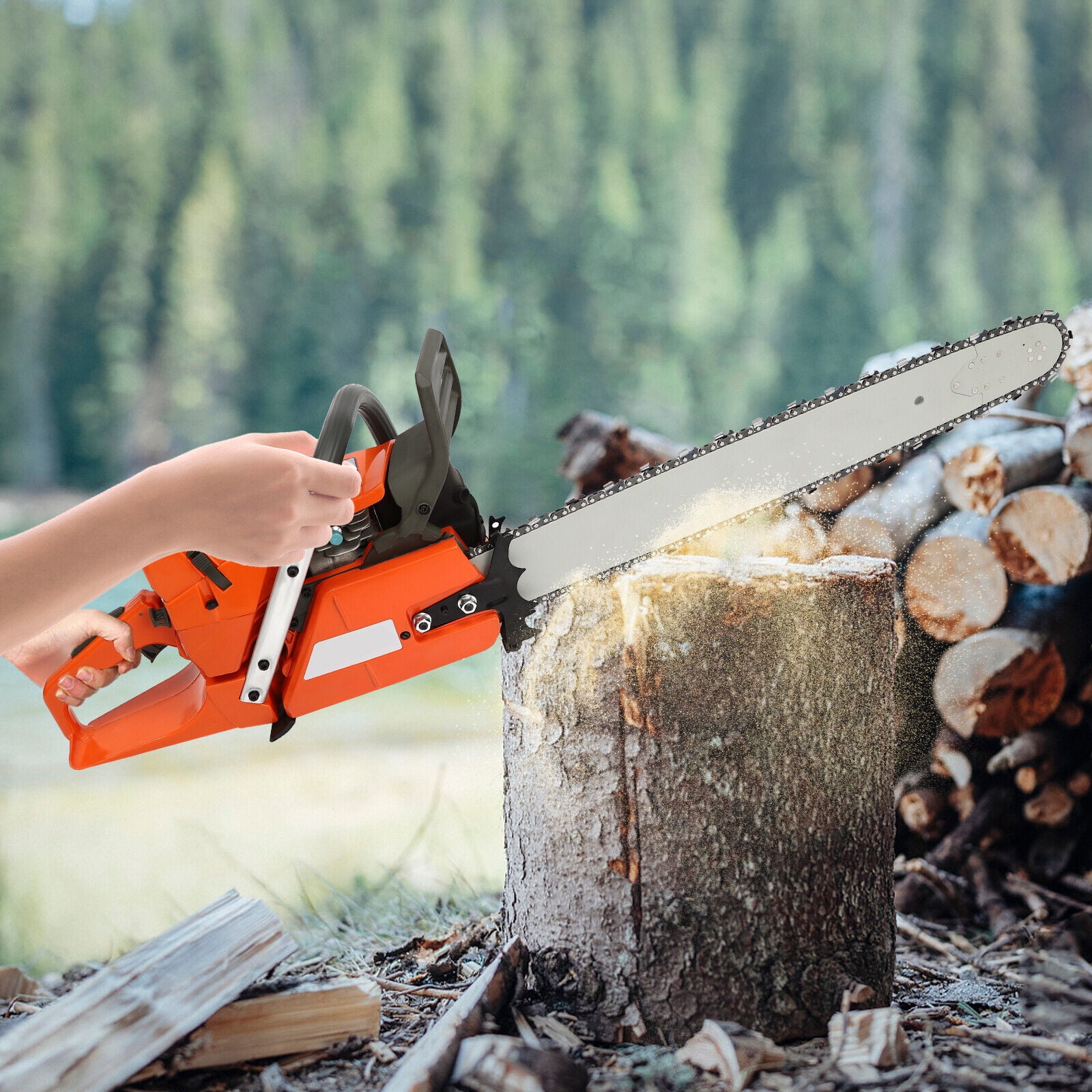 Generic 24 in 72CC Gas Chainsaw High-Power Wood Cutting Tool (Orange, 24 in) fldkm